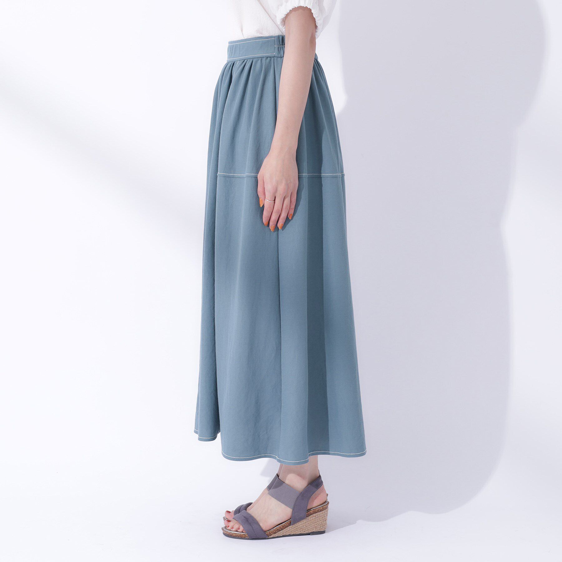 SHOO･LA･RUE「【UV】大人上品な 配色ステッチ フレアスカート」|スカート|