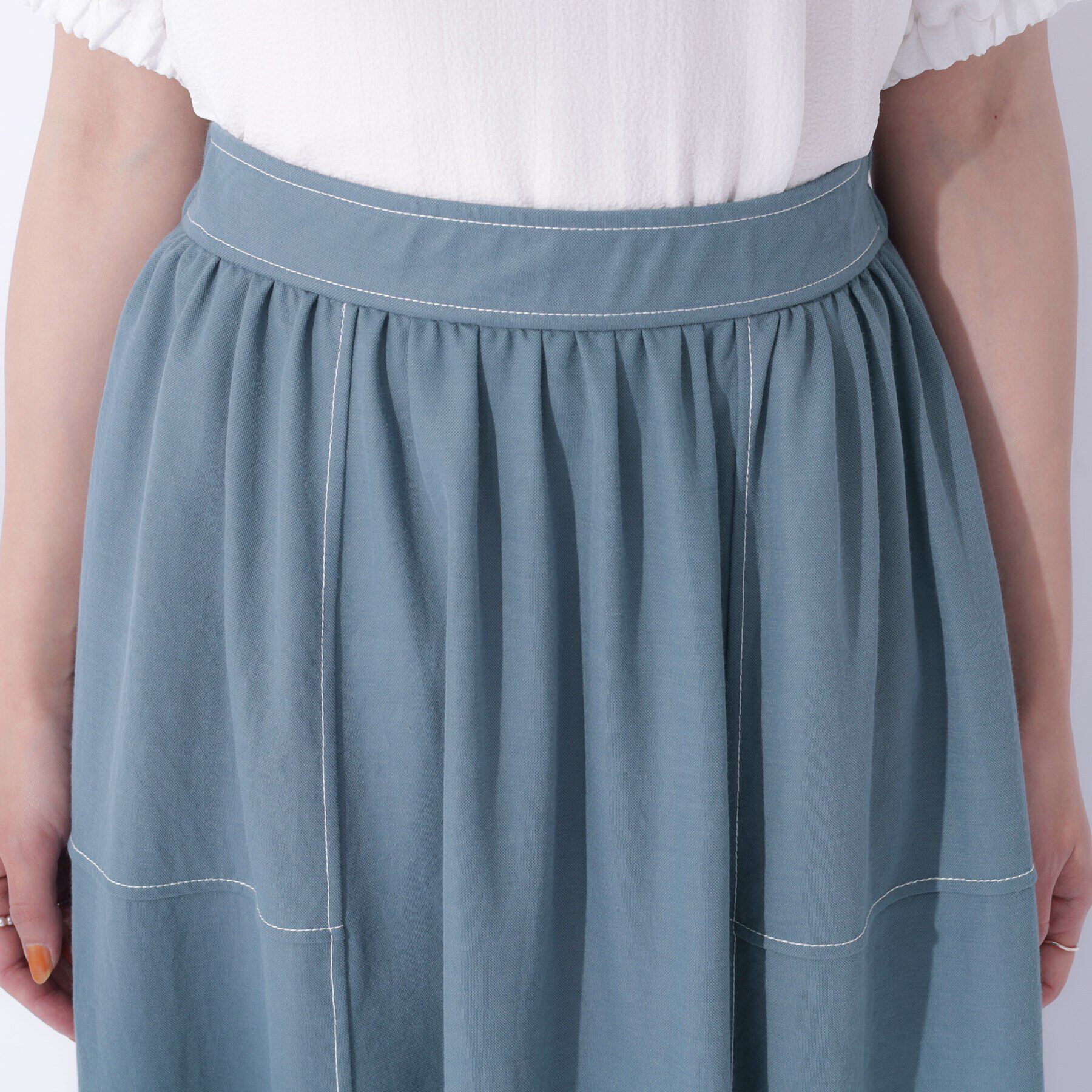 SHOO･LA･RUE「【UV】大人上品な 配色ステッチ フレアスカート」|スカート|