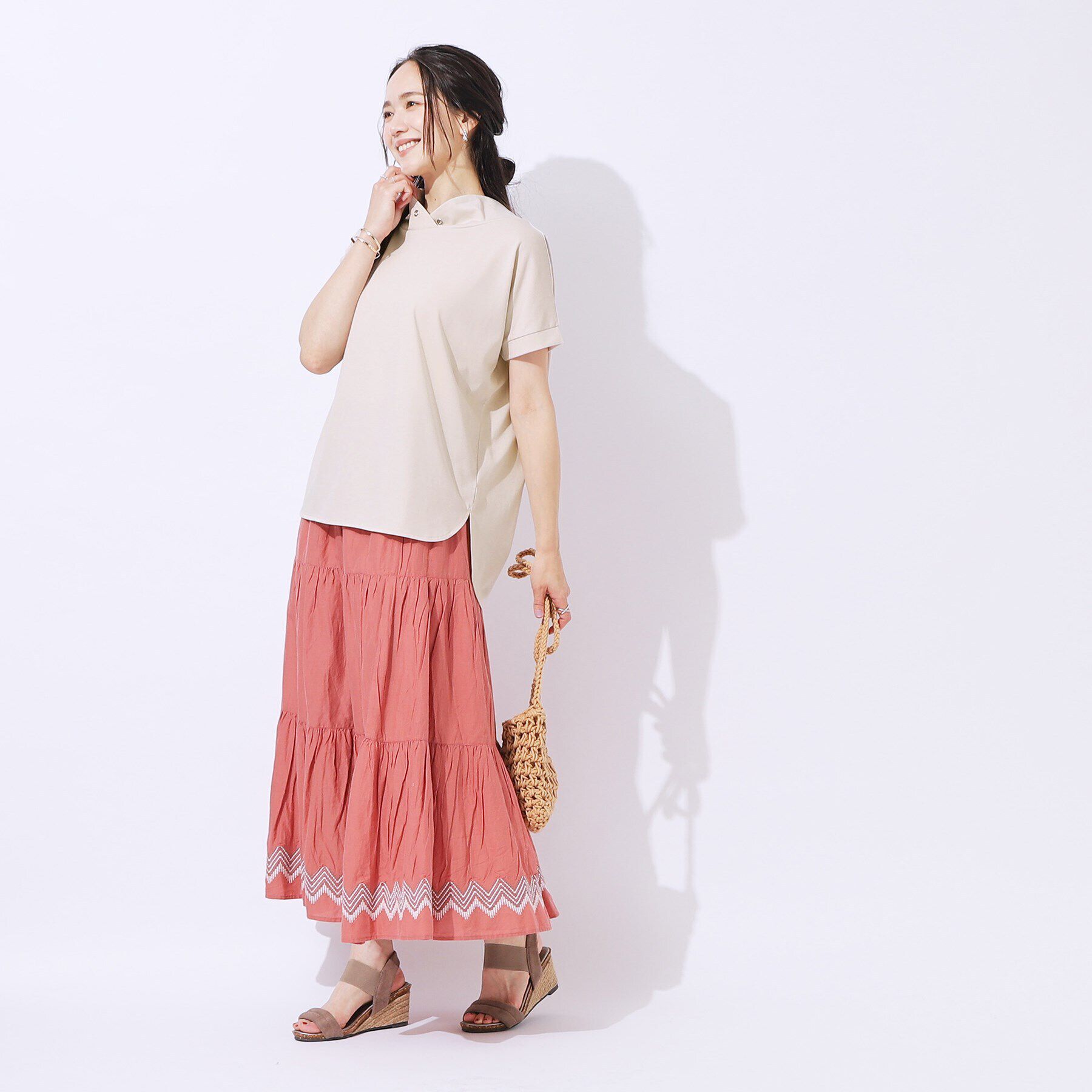 SHOO･LA･RUE「【高レビュー/UV】さらりと大人カジュアルな装いに 抜け襟Tシャツ」|Tシャツ・カットソー|