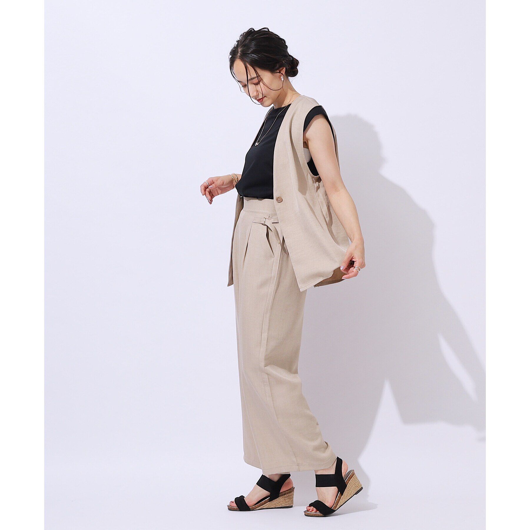 SHOO･LA･RUE「【洗える/セットアップ可】プラスワンで旬顔に 大人の麻調ジレ」|ベスト・ジレ|