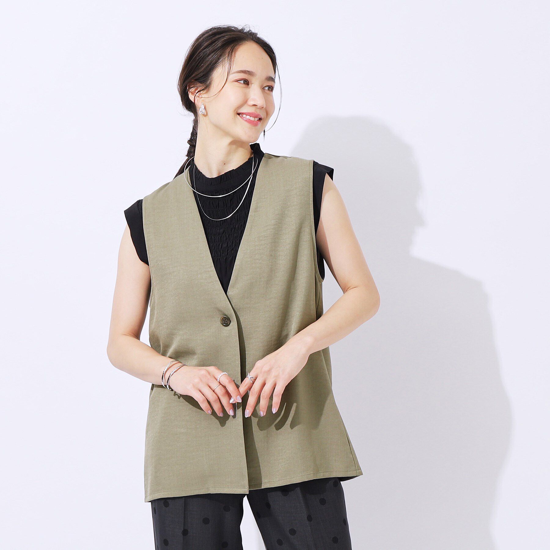 SHOO･LA･RUE「【洗える/セットアップ可】プラスワンで旬顔に 大人の麻調ジレ」|ベスト・ジレ|