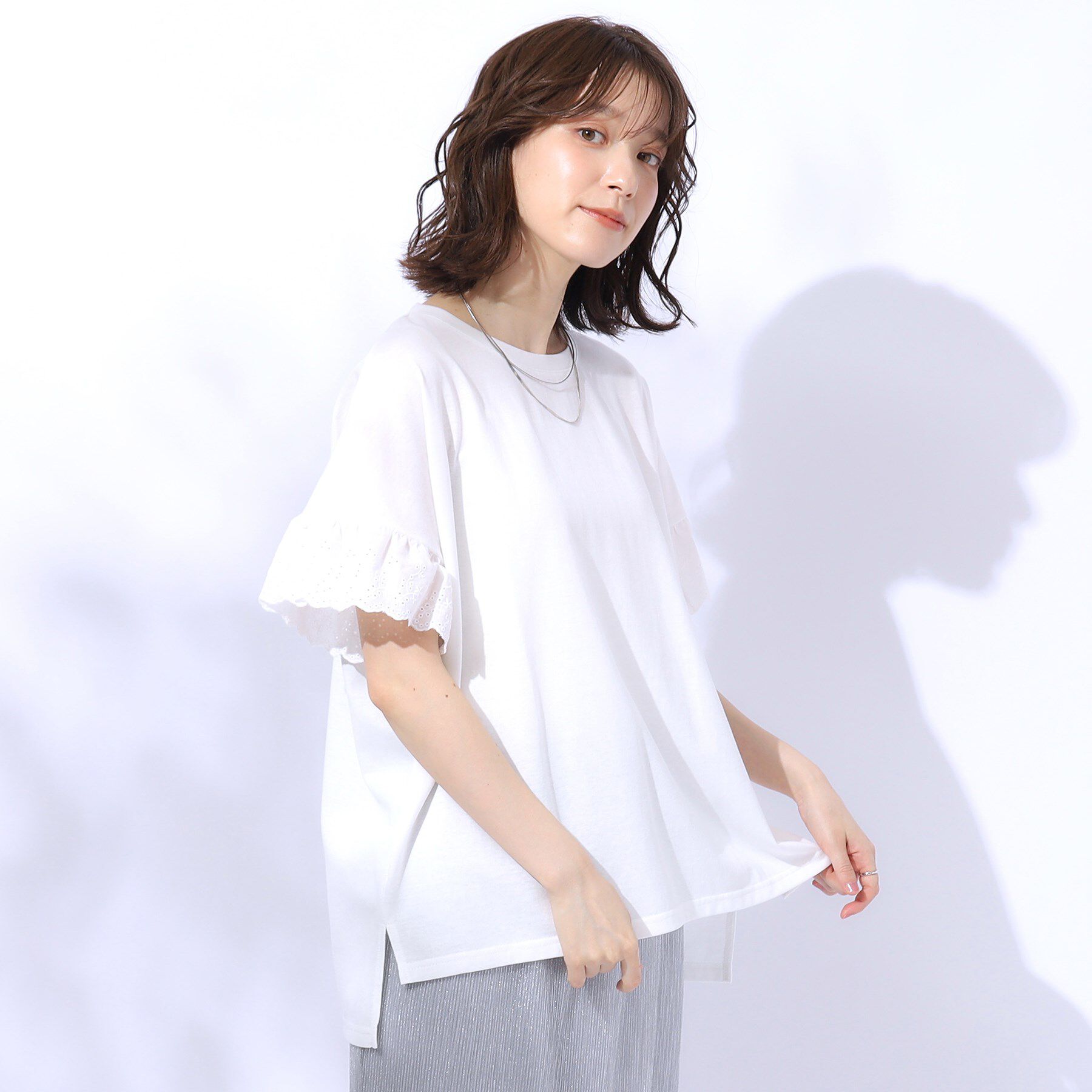 SHOO･LA･RUE「大人の可愛さを引き出す お袖レーストップス」|Tシャツ・カットソー|ホワイト(002)