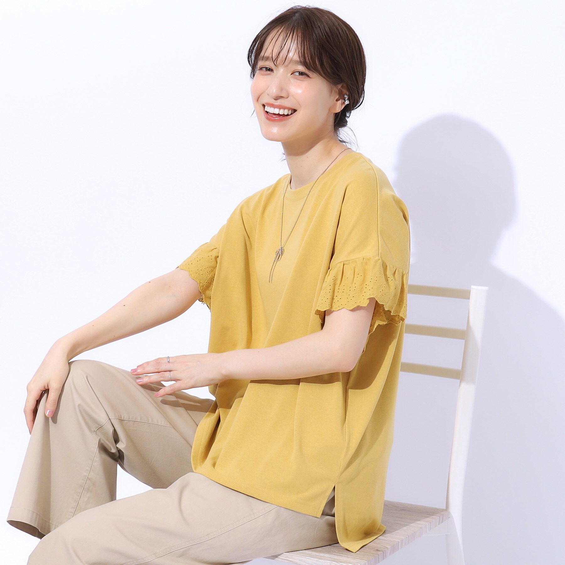 SHOO･LA･RUE「大人の可愛さを引き出す お袖レーストップス」|Tシャツ・カットソー|イエロー(032)