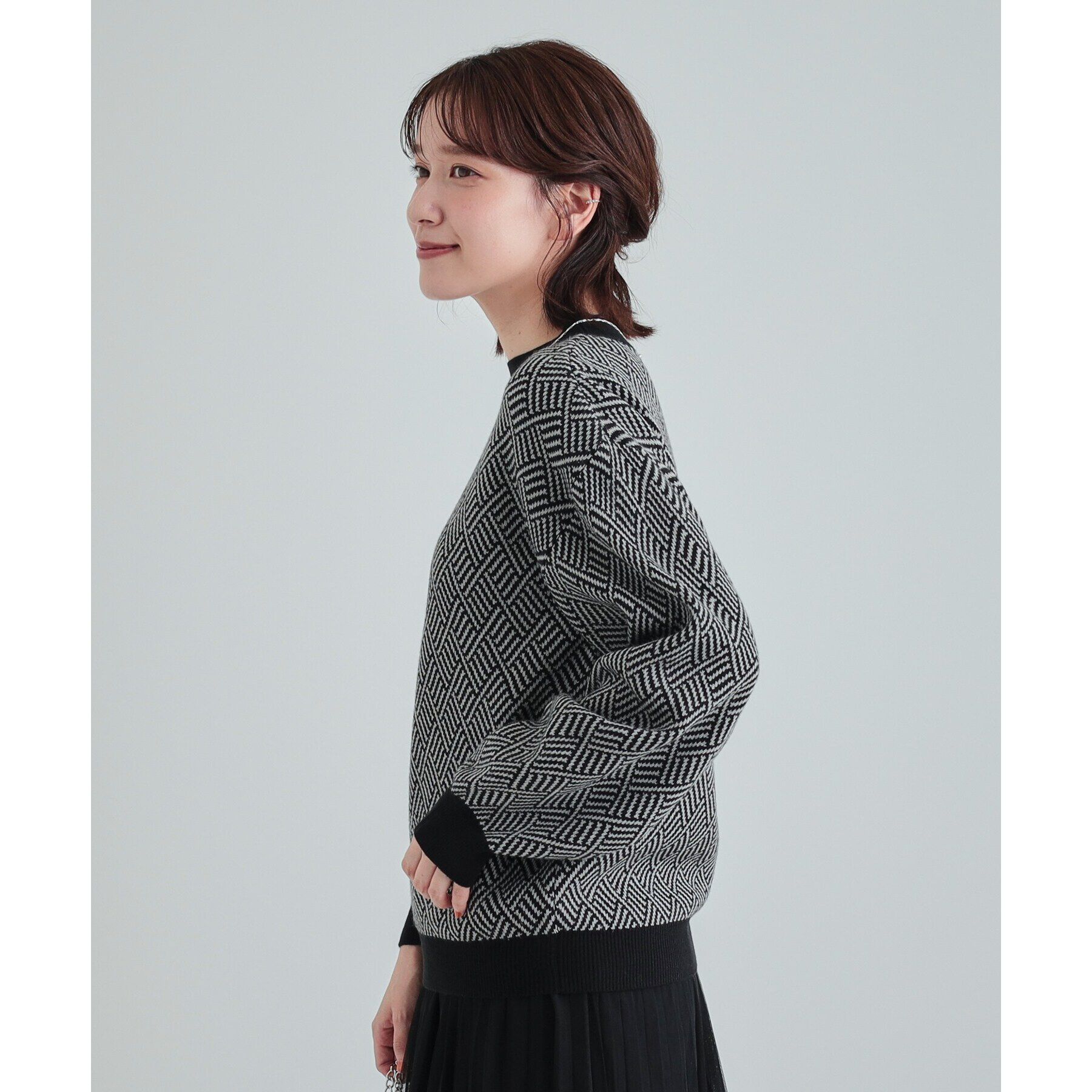 SHOO･LA･RUE「【S-LL/洗える/毛玉レス】クラシカルな柄が目を惹く プチハイネックニット」|ニット・セーター|