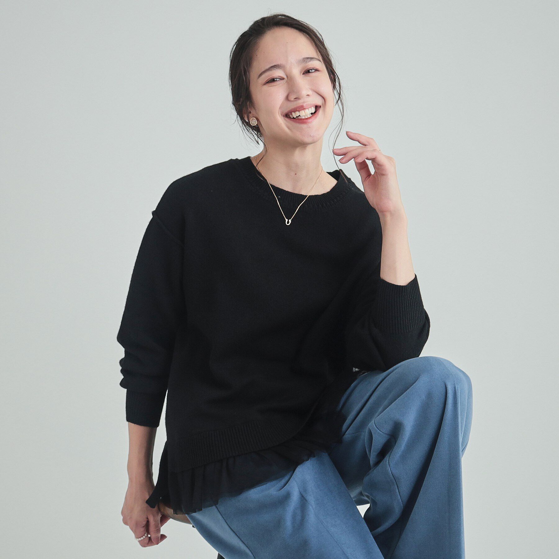 SHOO･LA･RUE「ほんのり甘い 裾チュールニット」|ニット・セーター|ブラック(019)