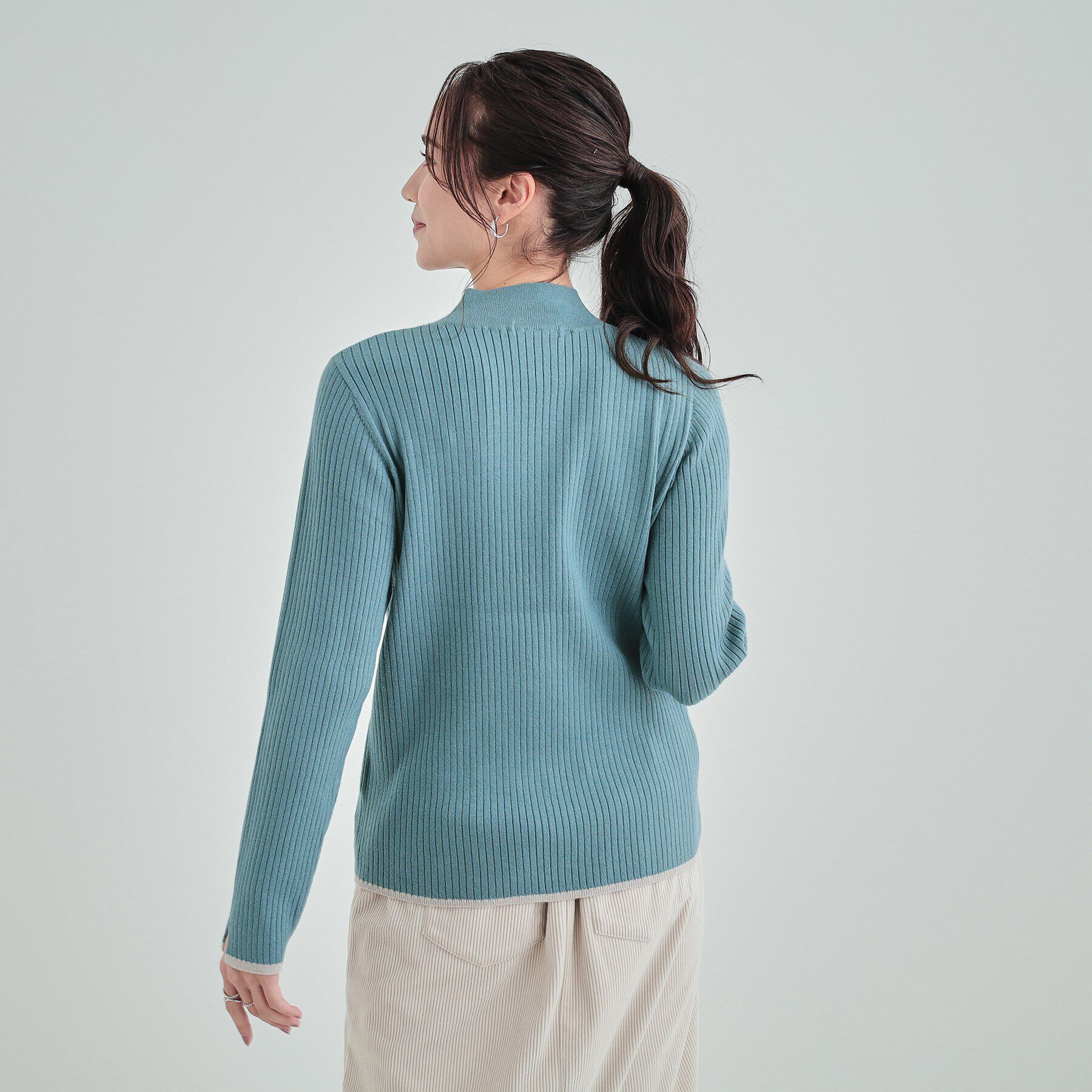 SHOO･LA･RUE「【洗える】1枚でこなれ見え 配色ライン リブハイネックニット」|ニット・セーター|