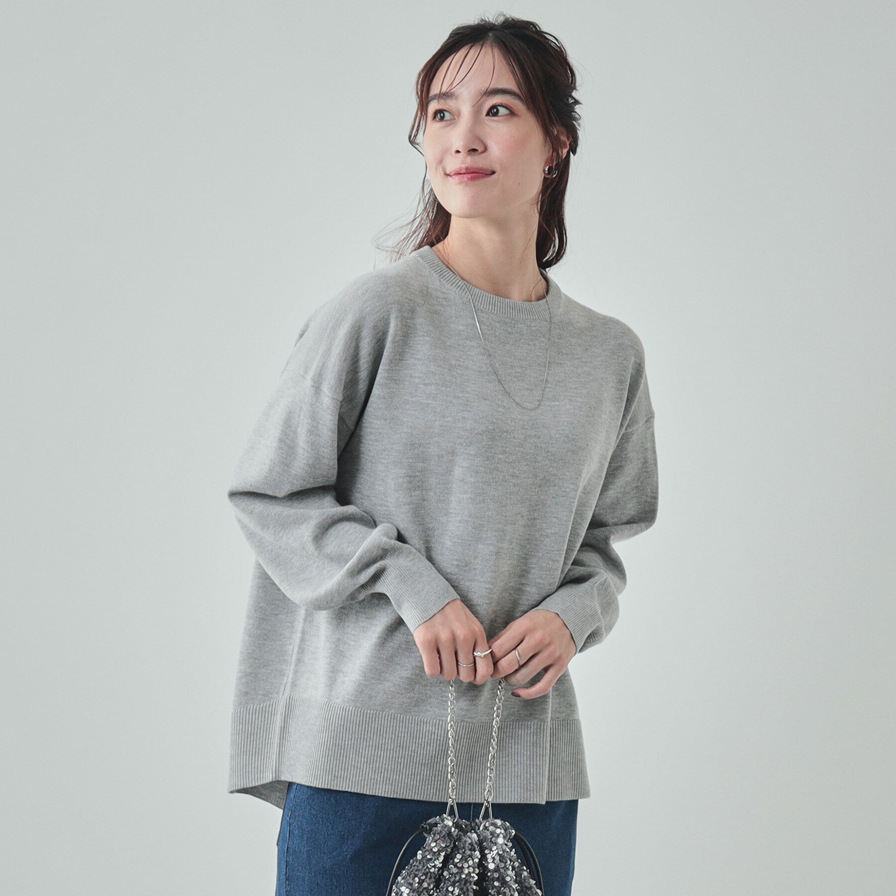 SHOO･LA･RUE「【洗える/毛玉レス】インせず着られる　大人の抜け感　バックスリットニット」|ニット・セーター|ライトグレー(011