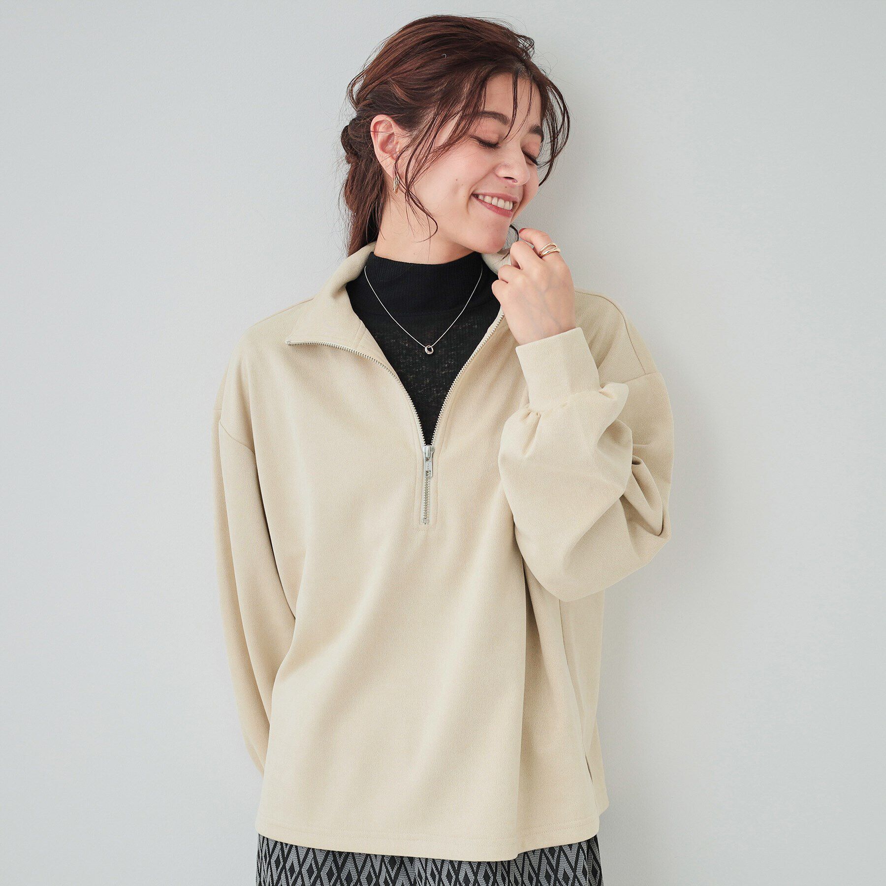 SHOO･LA･RUE「スエード調ハーフジッププルオーバー」|Tシャツ・カットソー|アイボリー(004)