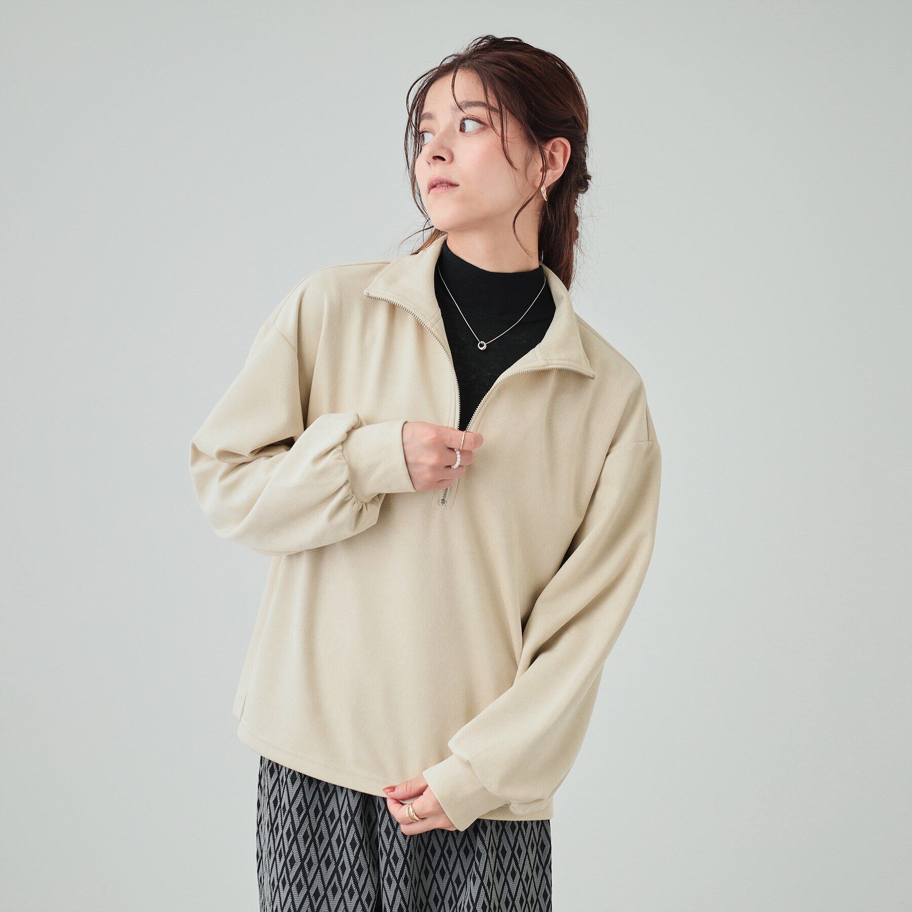 SHOO･LA･RUE「スエード調ハーフジッププルオーバー」|Tシャツ・カットソー|