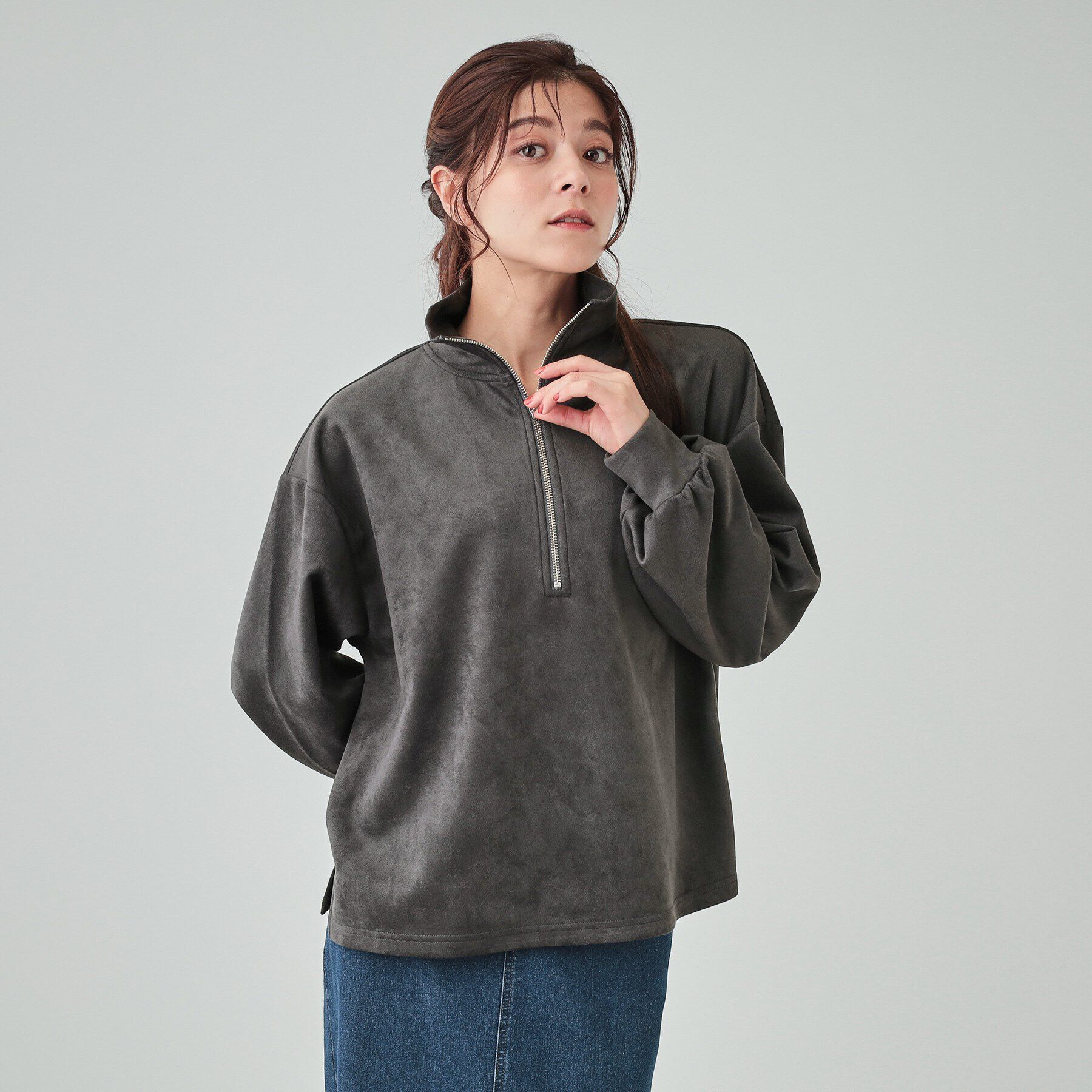 SHOO･LA･RUE「スエード調ハーフジッププルオーバー」|Tシャツ・カットソー|