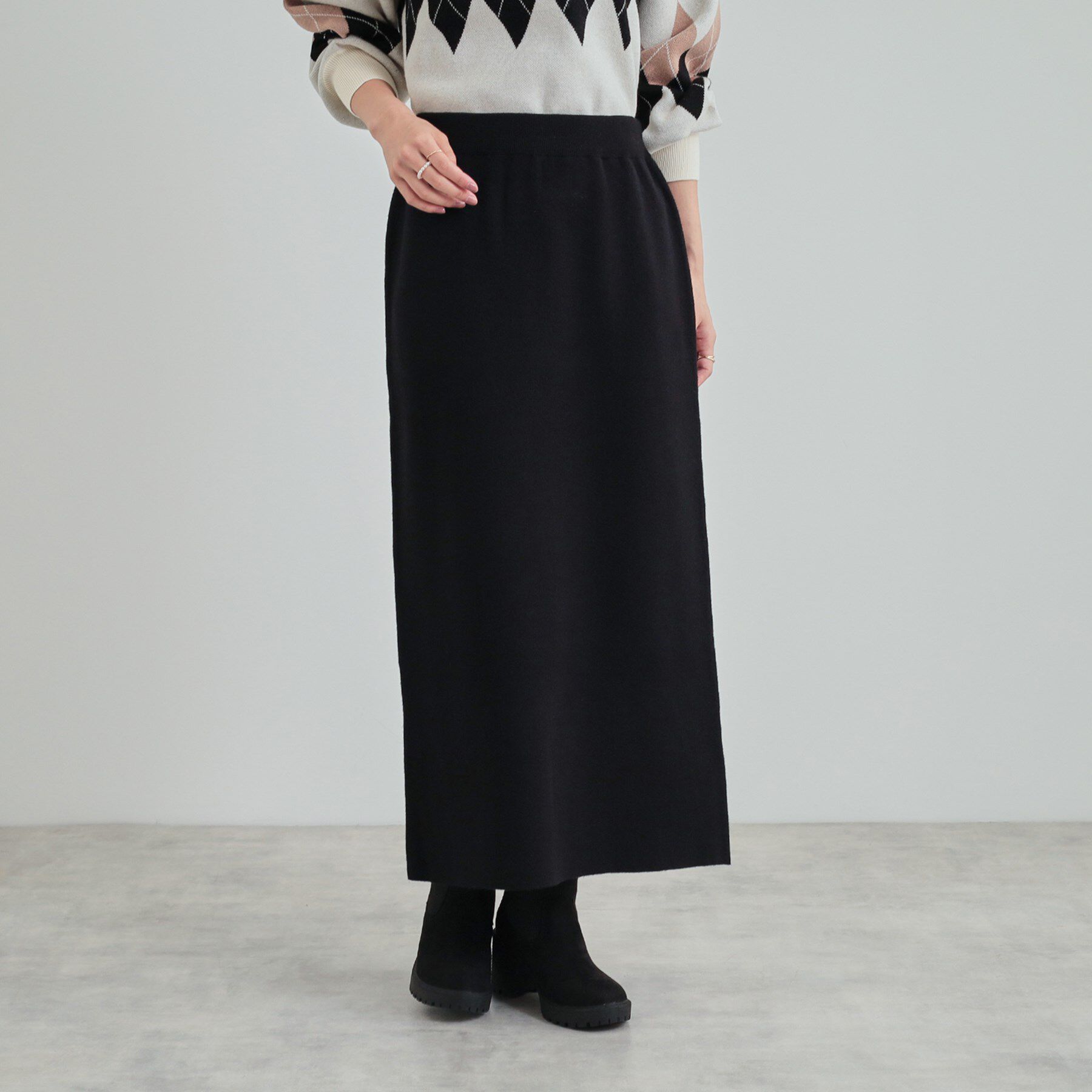 SHOO･LA･RUE「【高レビュー/洗える/セットアップ可】 着る度うっとり もちもちチェック柄ニットナロースカート」|スカート|