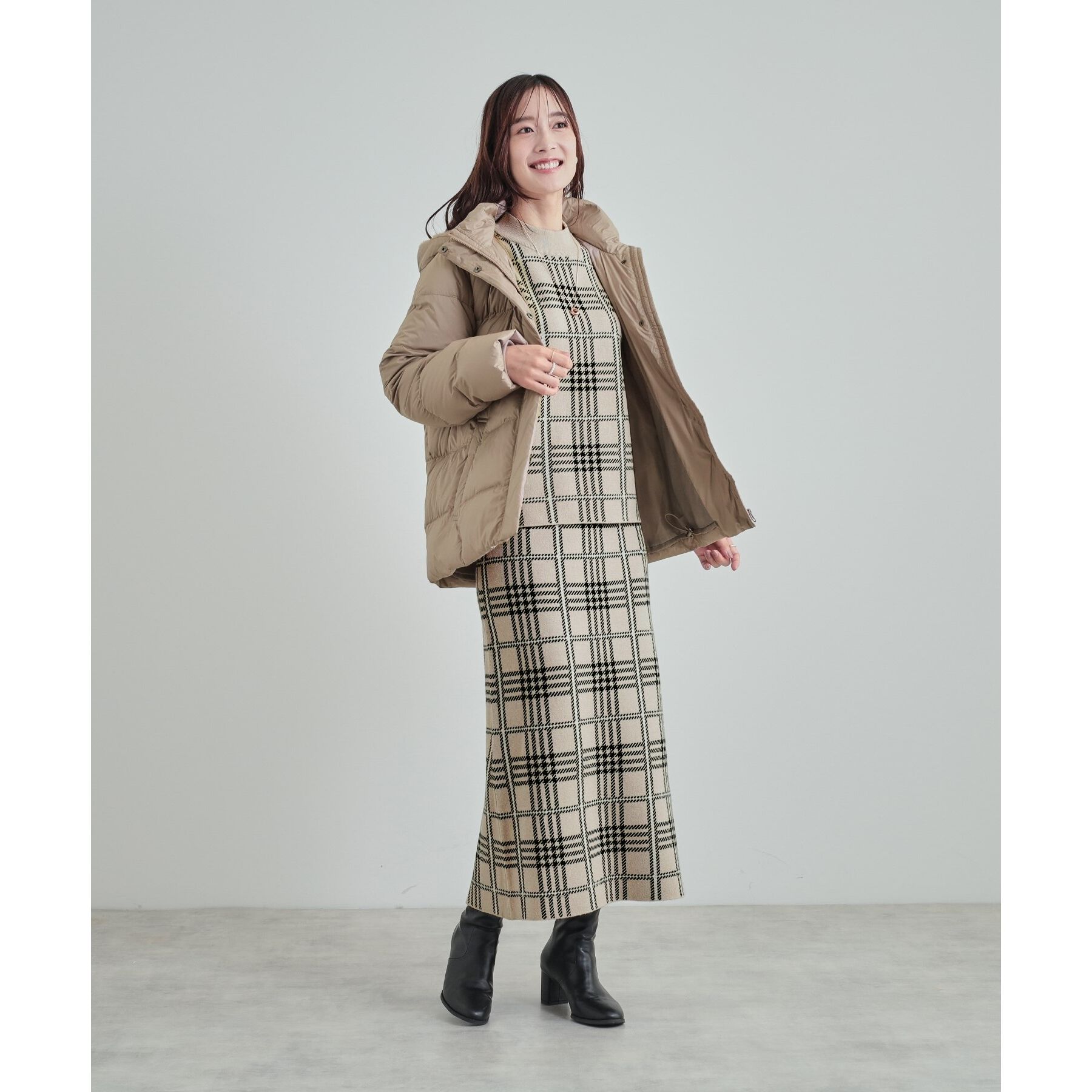 SHOO･LA･RUE「【高レビュー/洗える/セットアップ可】 着る度うっとり もちもちチェック柄ニットナロースカート」|スカート|