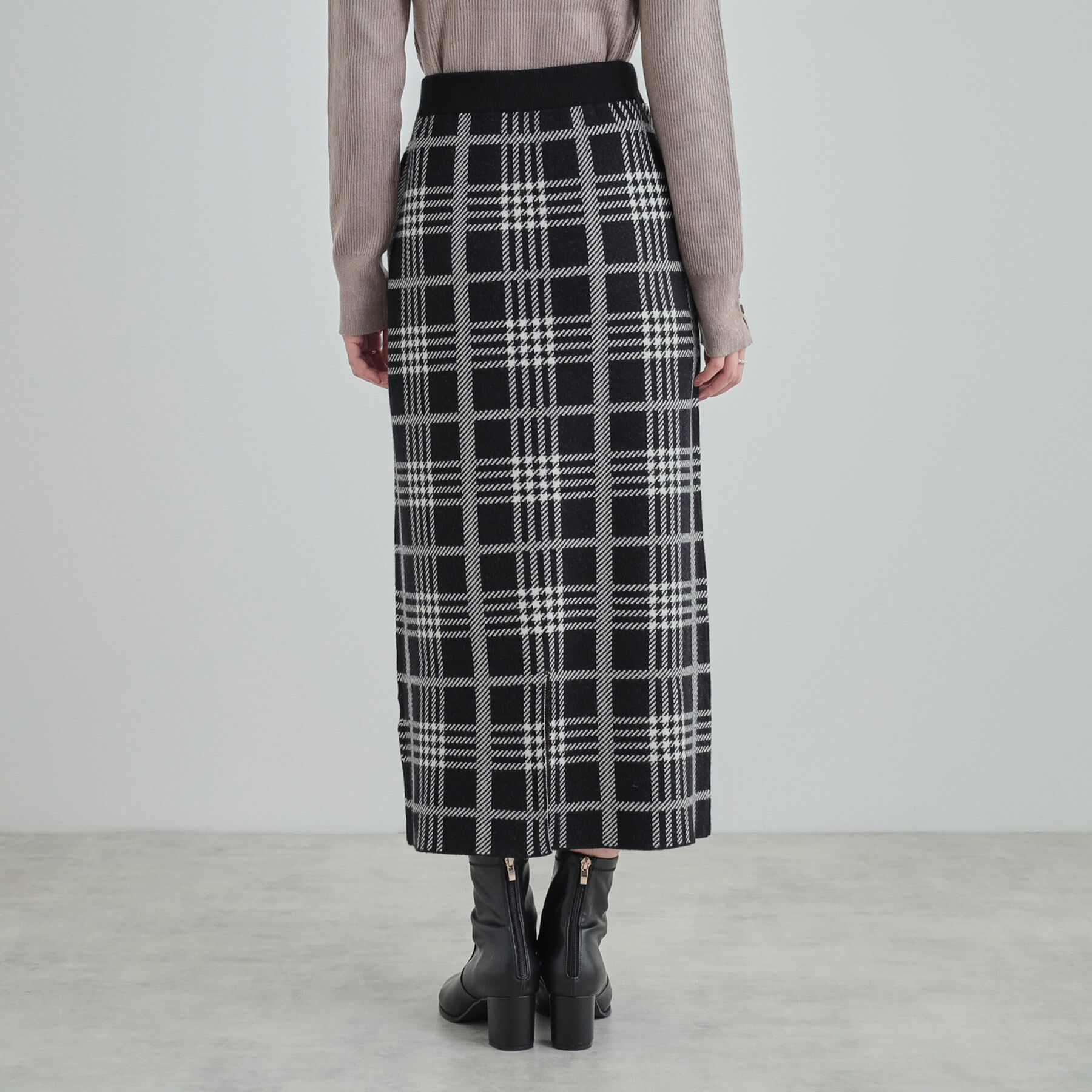 SHOO･LA･RUE「【高レビュー/洗える/セットアップ可】 着る度うっとり もちもちチェック柄ニットナロースカート」|スカート|