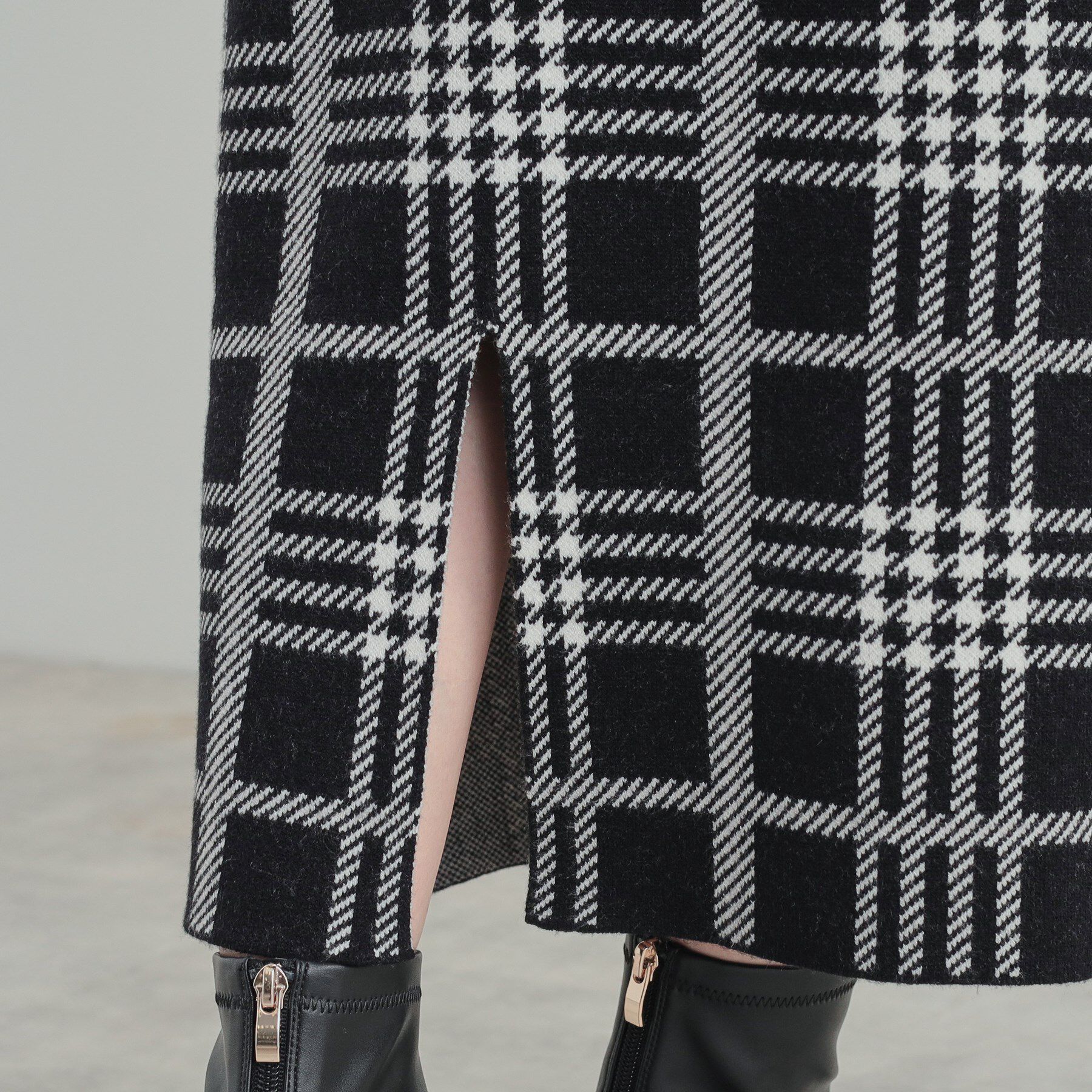 SHOO･LA･RUE「【高レビュー/洗える/セットアップ可】 着る度うっとり もちもちチェック柄ニットナロースカート」|スカート|