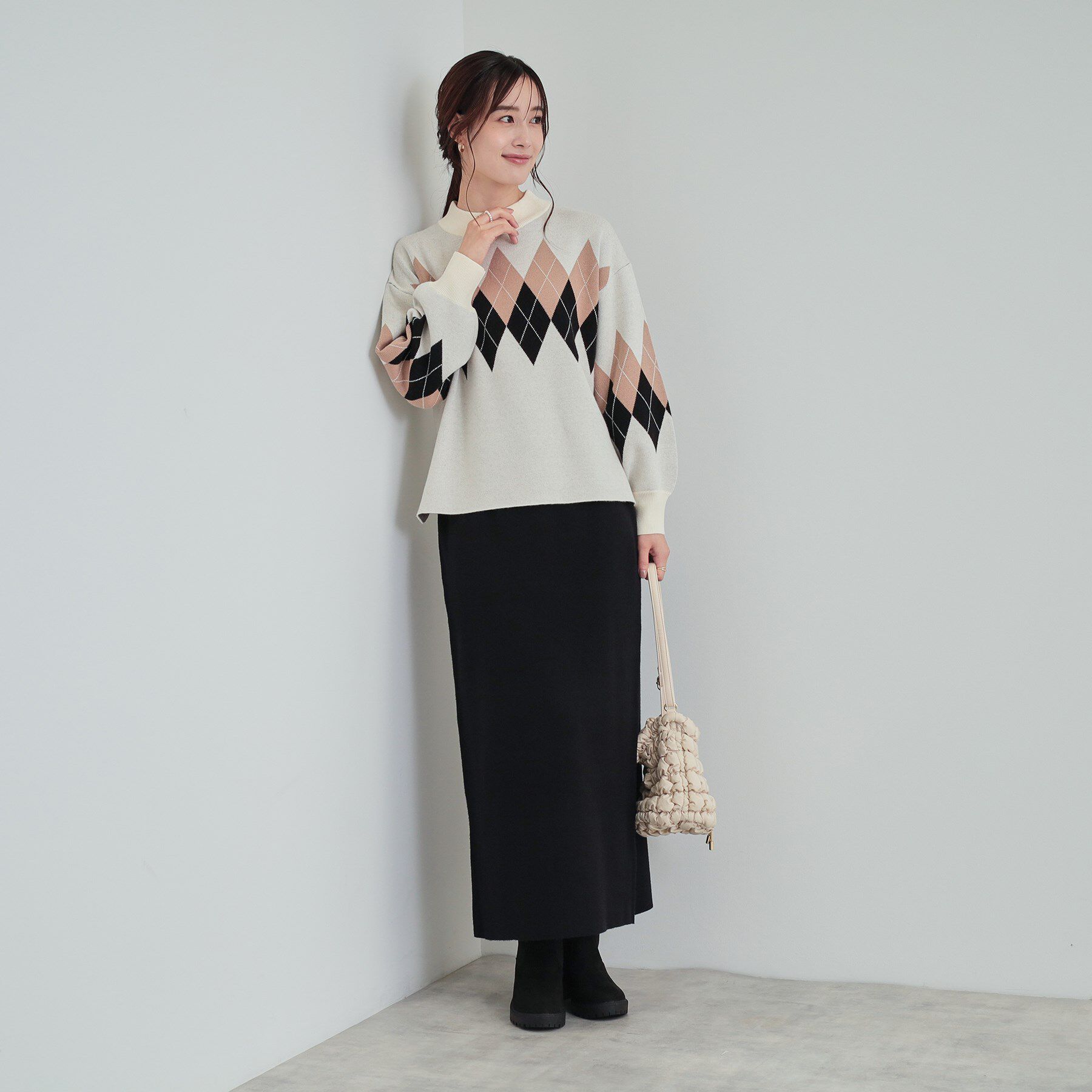 SHOO･LA･RUE「【高レビュー/洗える/セットアップ可】 着る度うっとり もちもちチェック柄ニットナロースカート」|スカート|