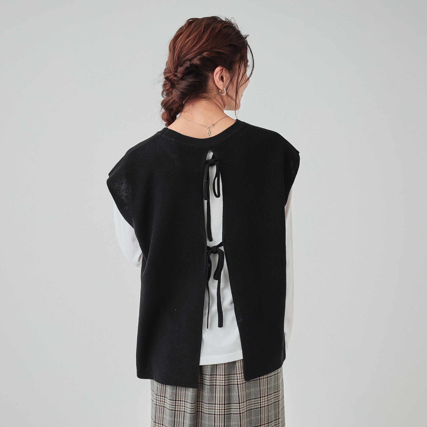 SHOO･LA･RUE「【S-LL/2点セット】後ろ姿も抜かりなく バックリボンニットベスト＋ロンT」|その他|