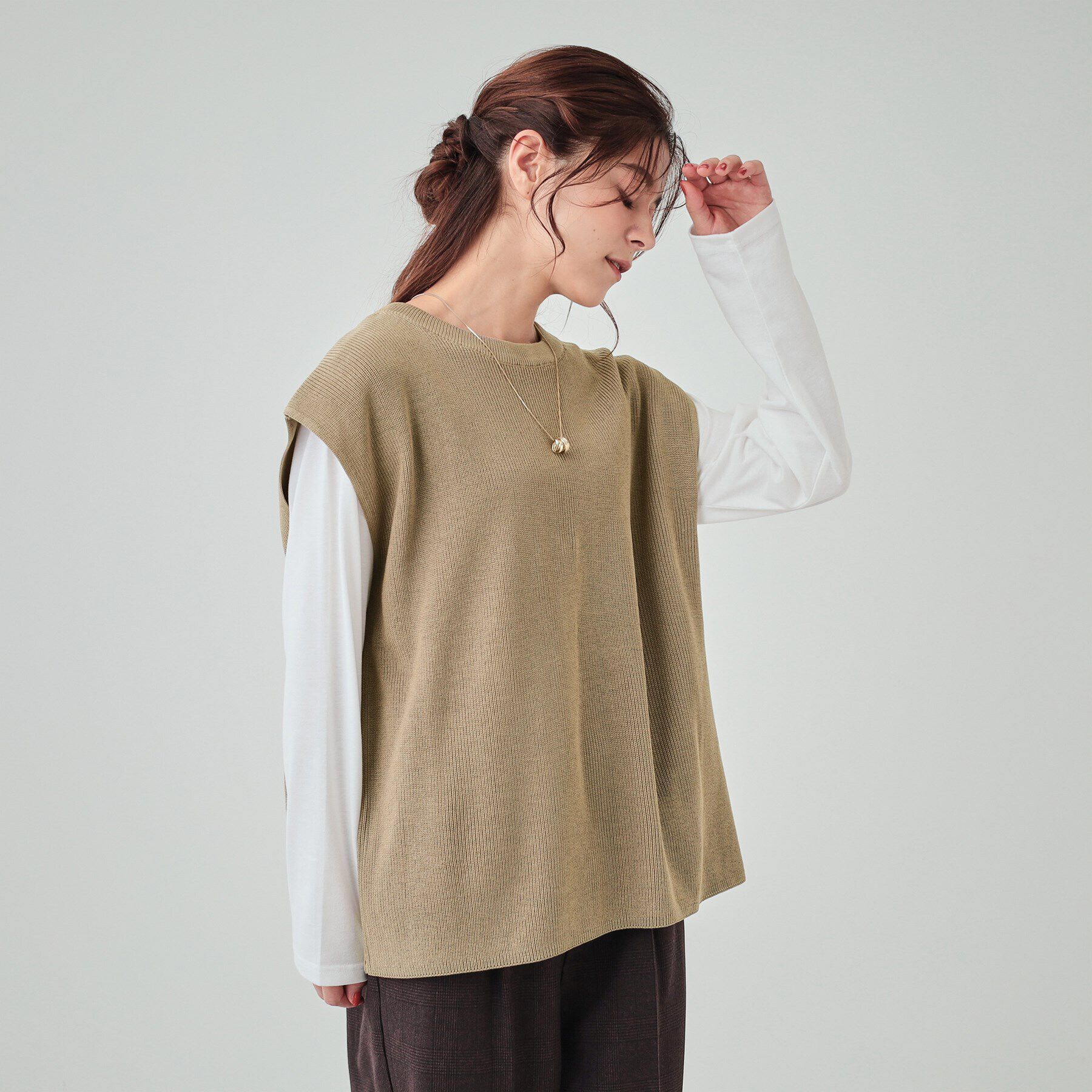 SHOO･LA･RUE「【S-LL/2点セット】後ろ姿も抜かりなく バックリボンニットベスト＋ロンT」|その他|