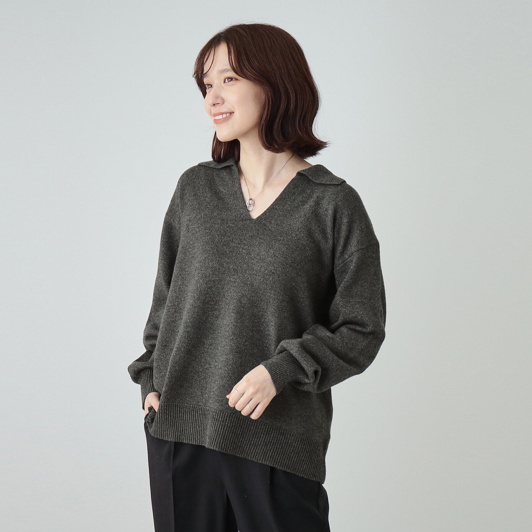 SHOO･LA･RUE「【S－LL】スキッパー衿付きニット」|ニット・セーター|