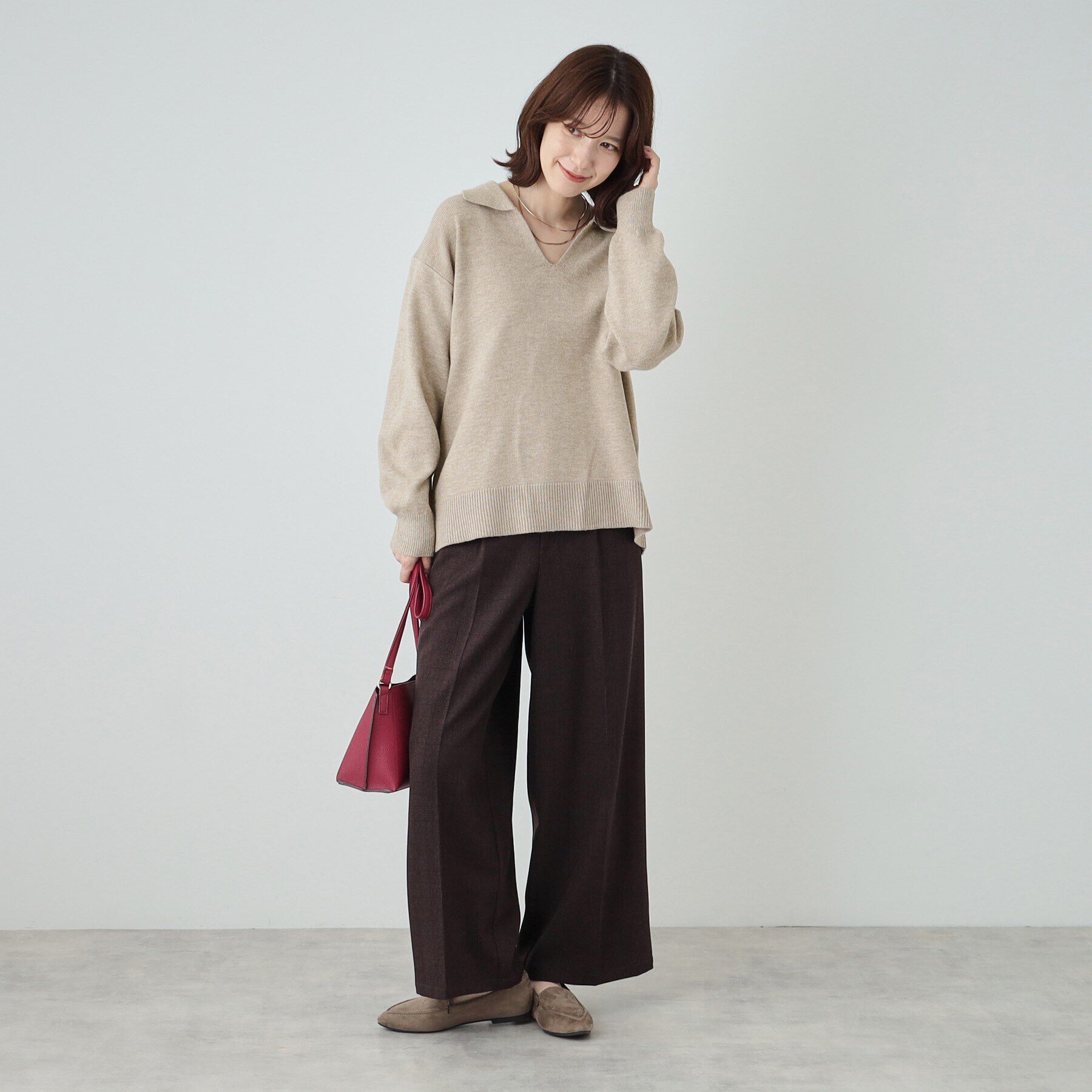 SHOO･LA･RUE「【S－LL】スキッパー衿付きニット」|ニット・セーター|