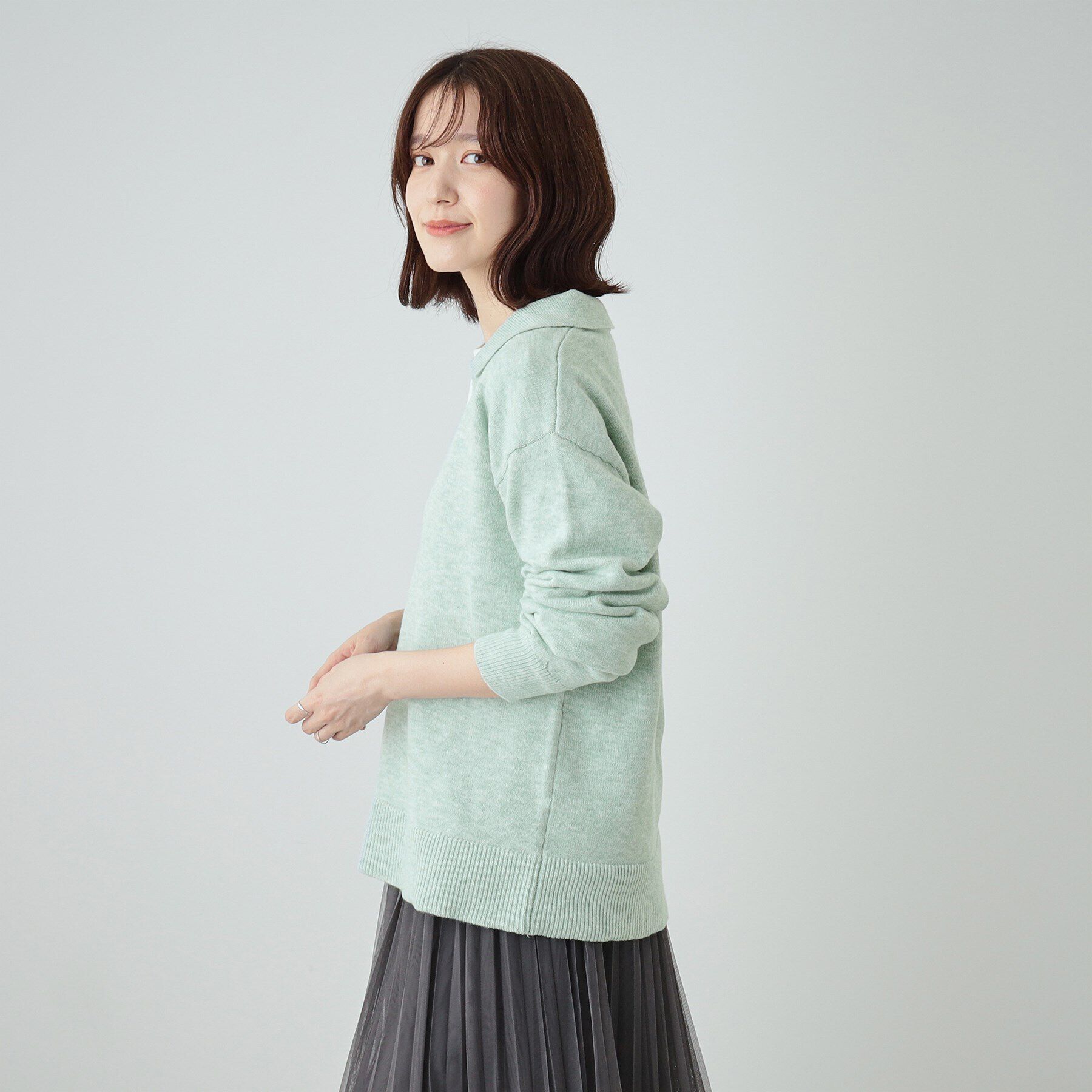 SHOO･LA･RUE「【S－LL】スキッパー衿付きニット」|ニット・セーター|