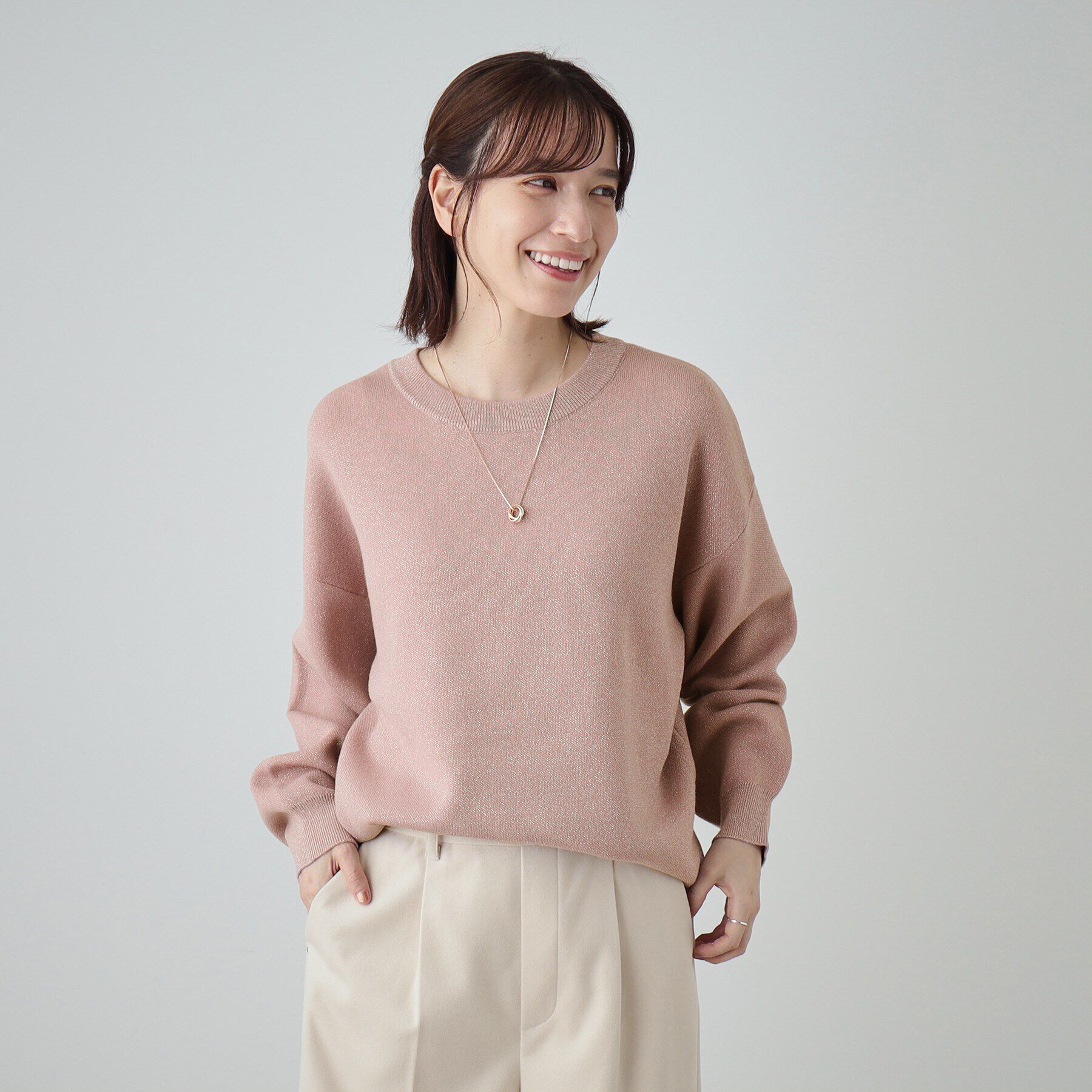 SHOO･LA･RUE「【洗える/S-LL】シンプルながら華やか ラメ入りスウェットライクニット」|ニット・セーター|