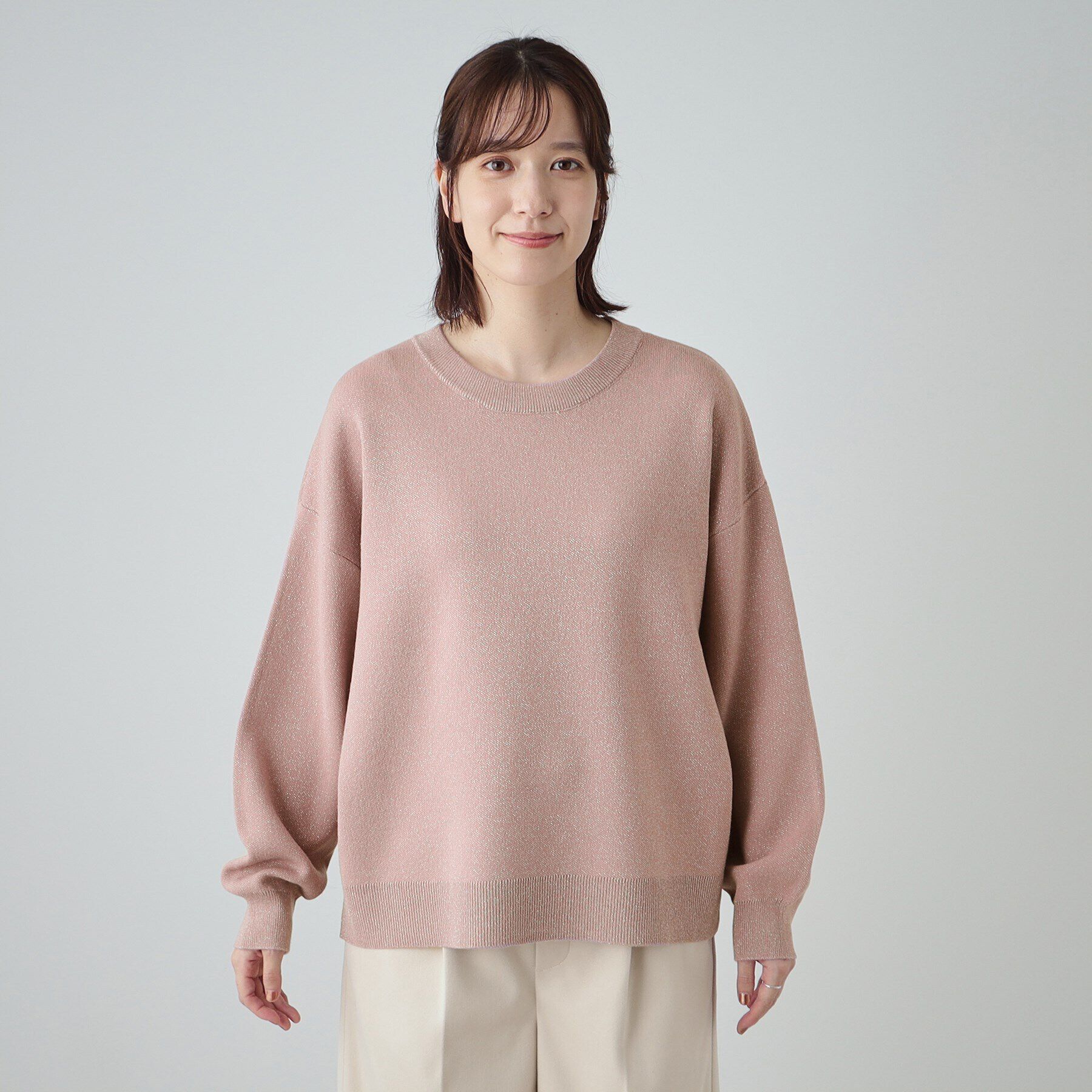 SHOO･LA･RUE「【洗える/S-LL】シンプルながら華やか ラメ入りスウェットライクニット」|ニット・セーター|