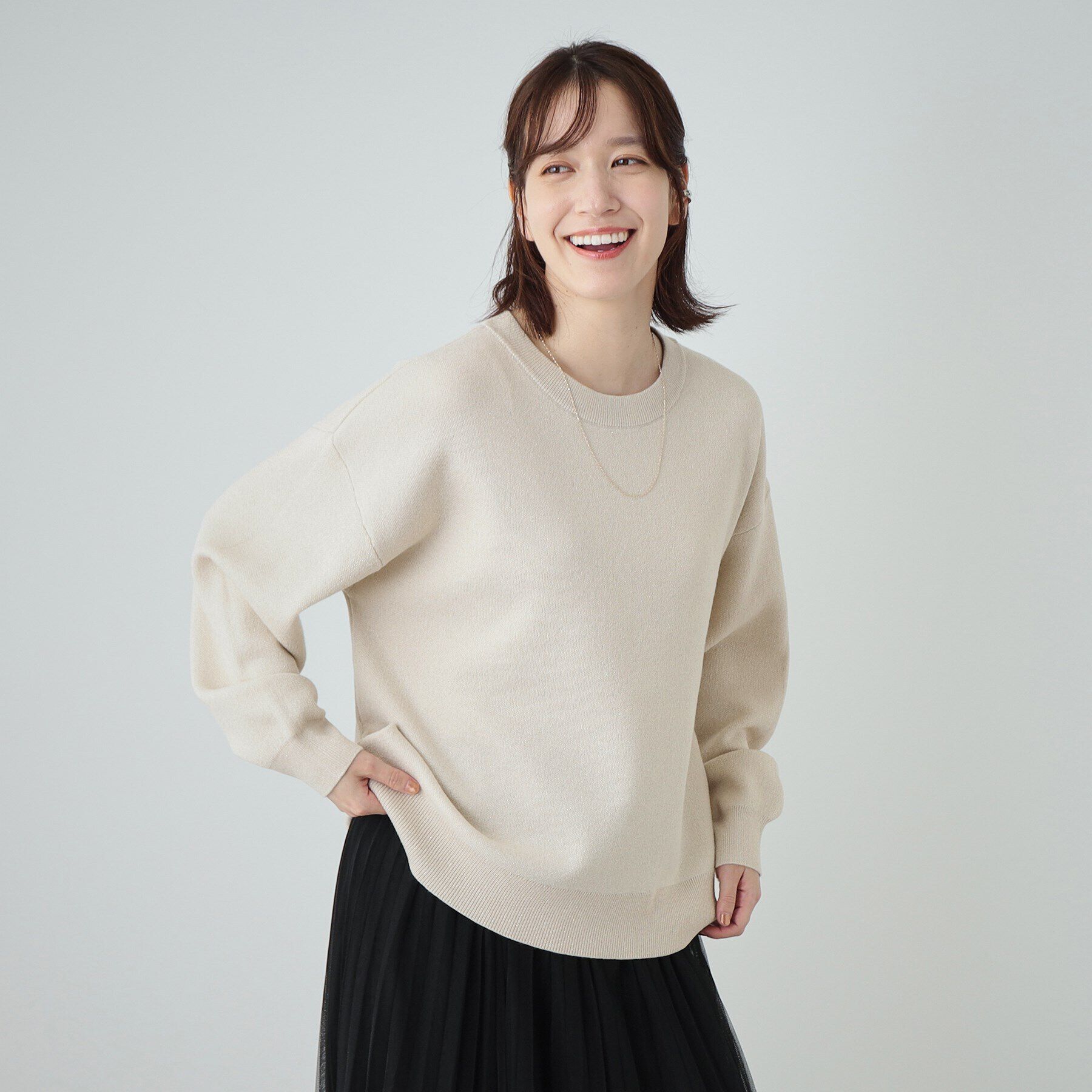 SHOO･LA･RUE「【洗える/S-LL】シンプルながら華やか ラメ入りスウェットライクニット」|ニット・セーター|