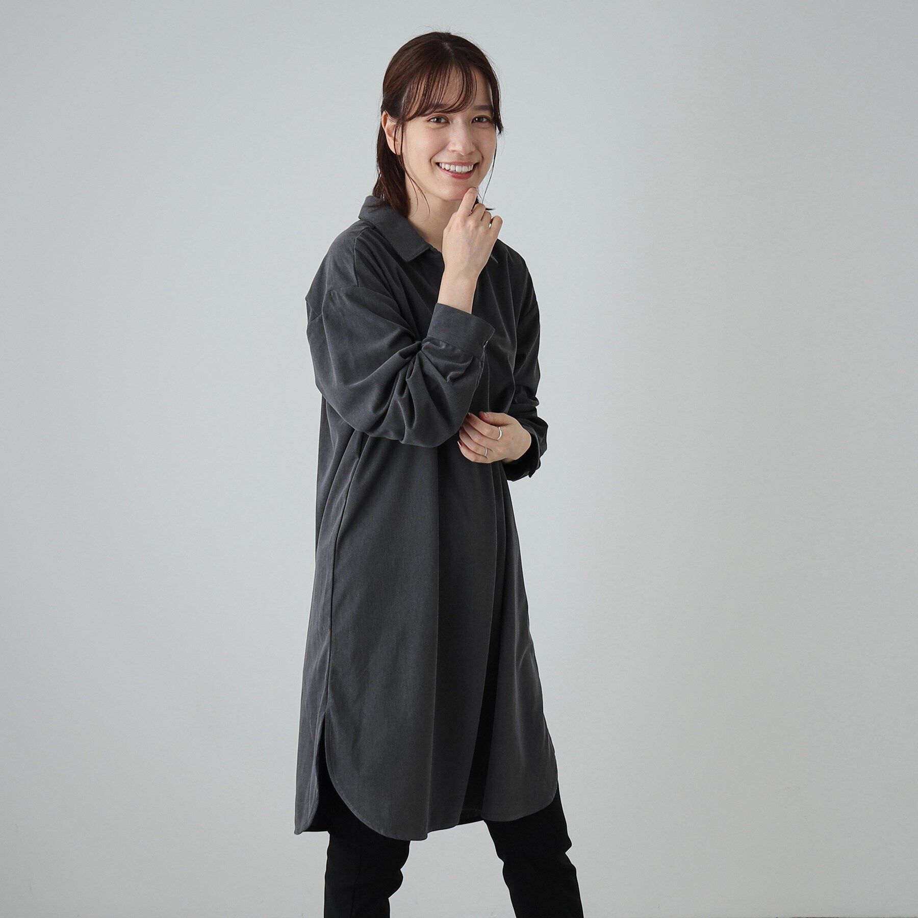 SHOO･LA･RUE「【洗える/S-LL/体型カバー】大人の上品カジュアル コーデュロイ スキッパーチュニック」|チュニック|