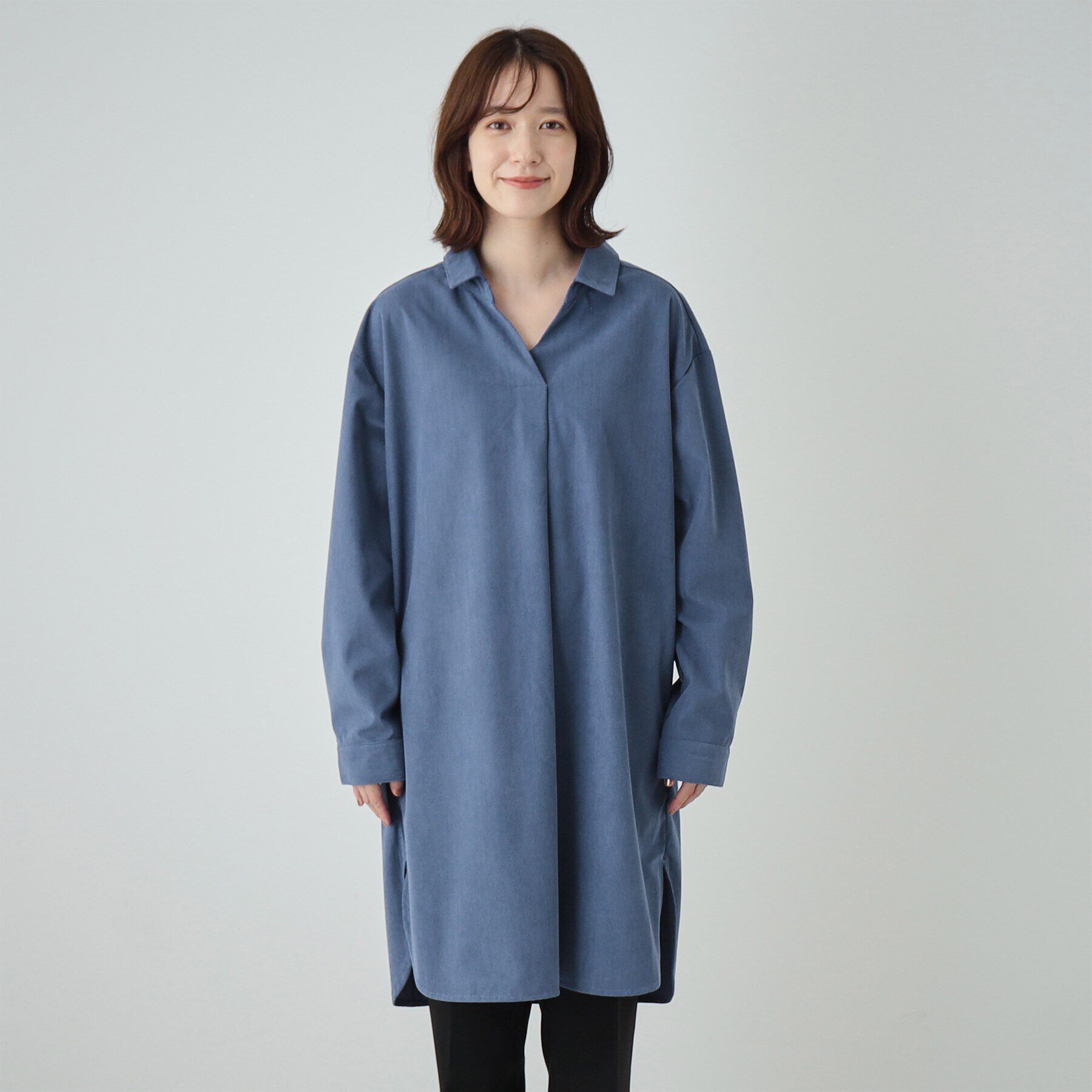 SHOO･LA･RUE「【洗える/S-LL/体型カバー】大人の上品カジュアル コーデュロイ スキッパーチュニック」|チュニック|
