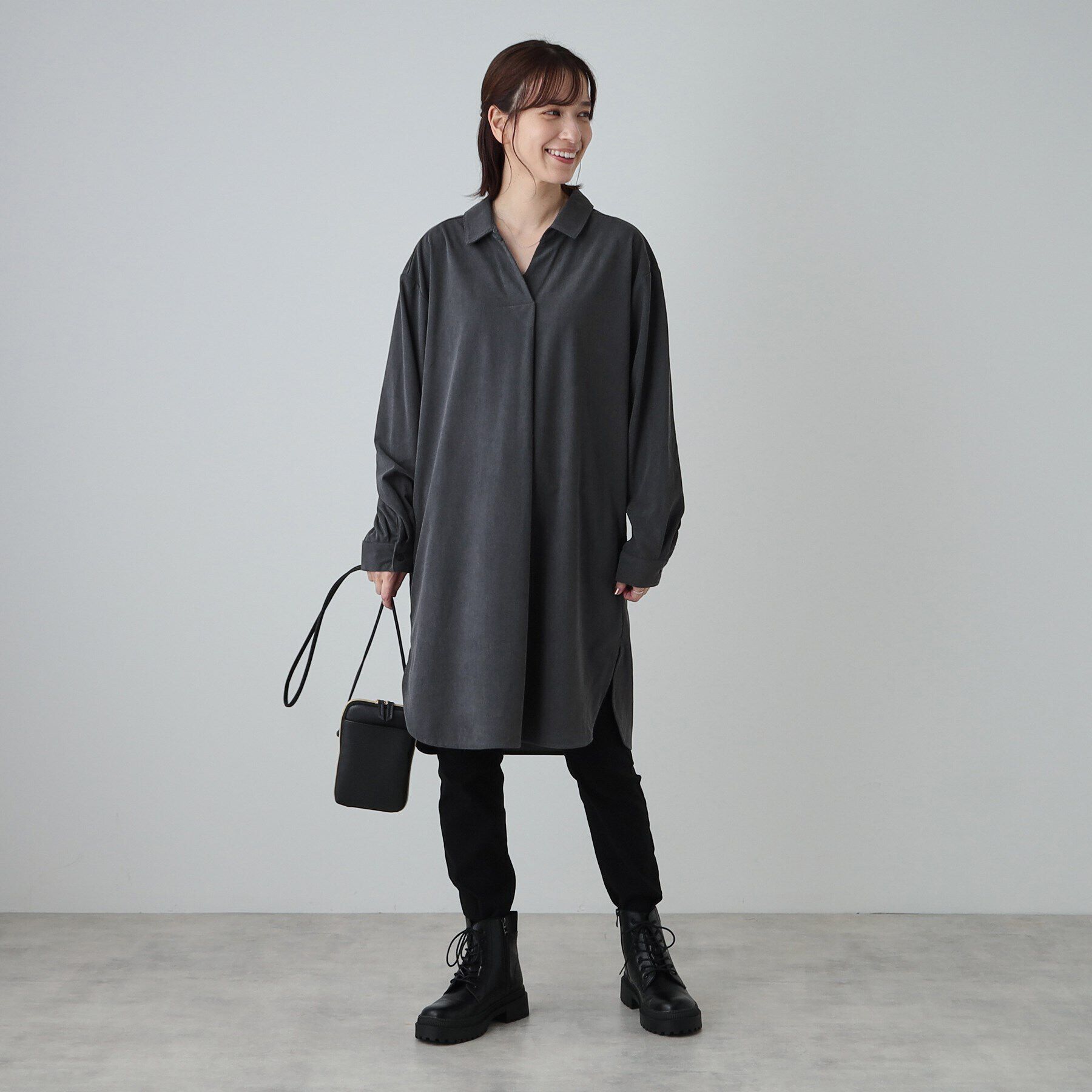 SHOO･LA･RUE「【洗える/S-LL/体型カバー】大人の上品カジュアル コーデュロイ スキッパーチュニック」|チュニック|