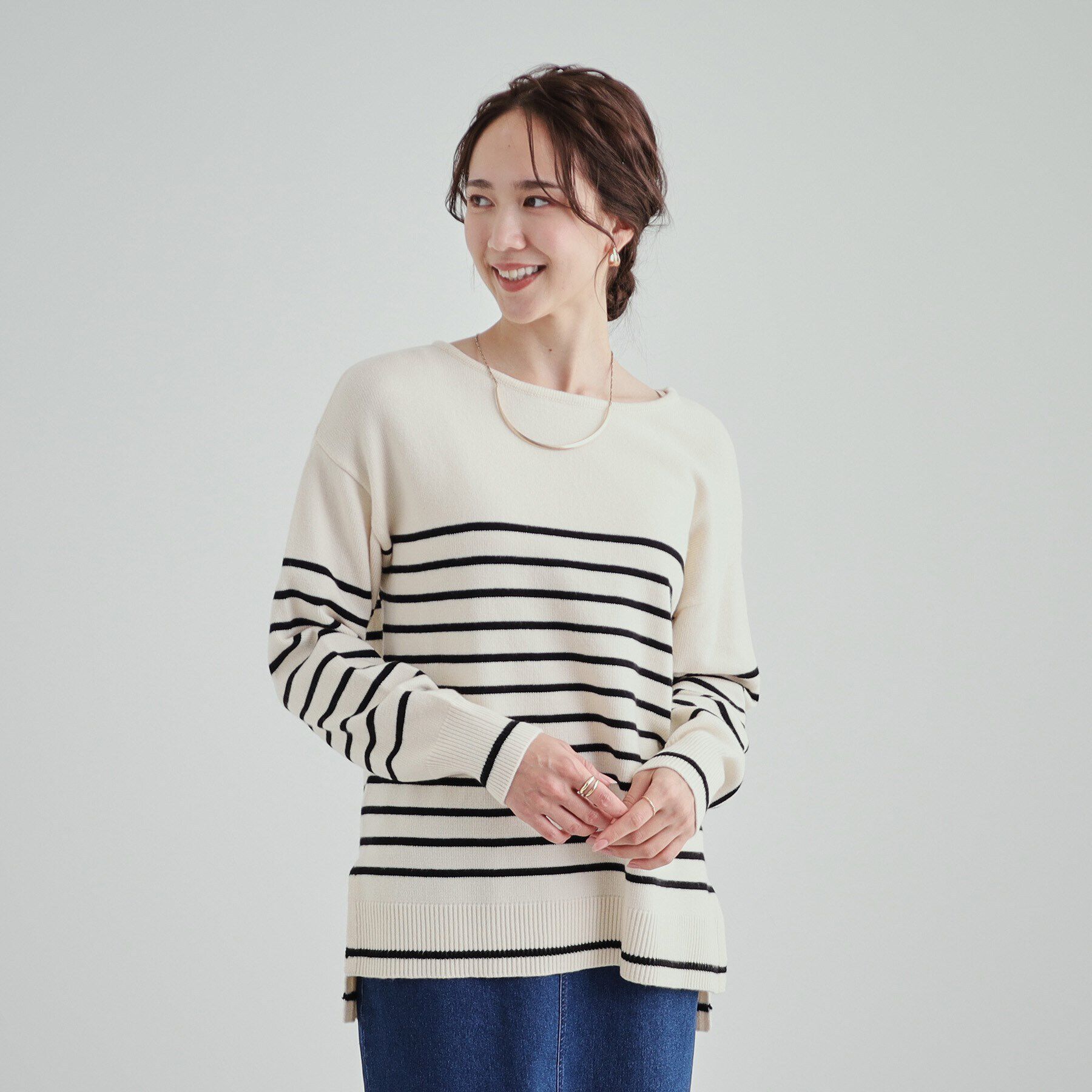 SHOO･LA･RUE「【S-LL/洗える/静電気軽減】アウトでも決まる もちもち ボートネック風ニット」|ニット・セーター|