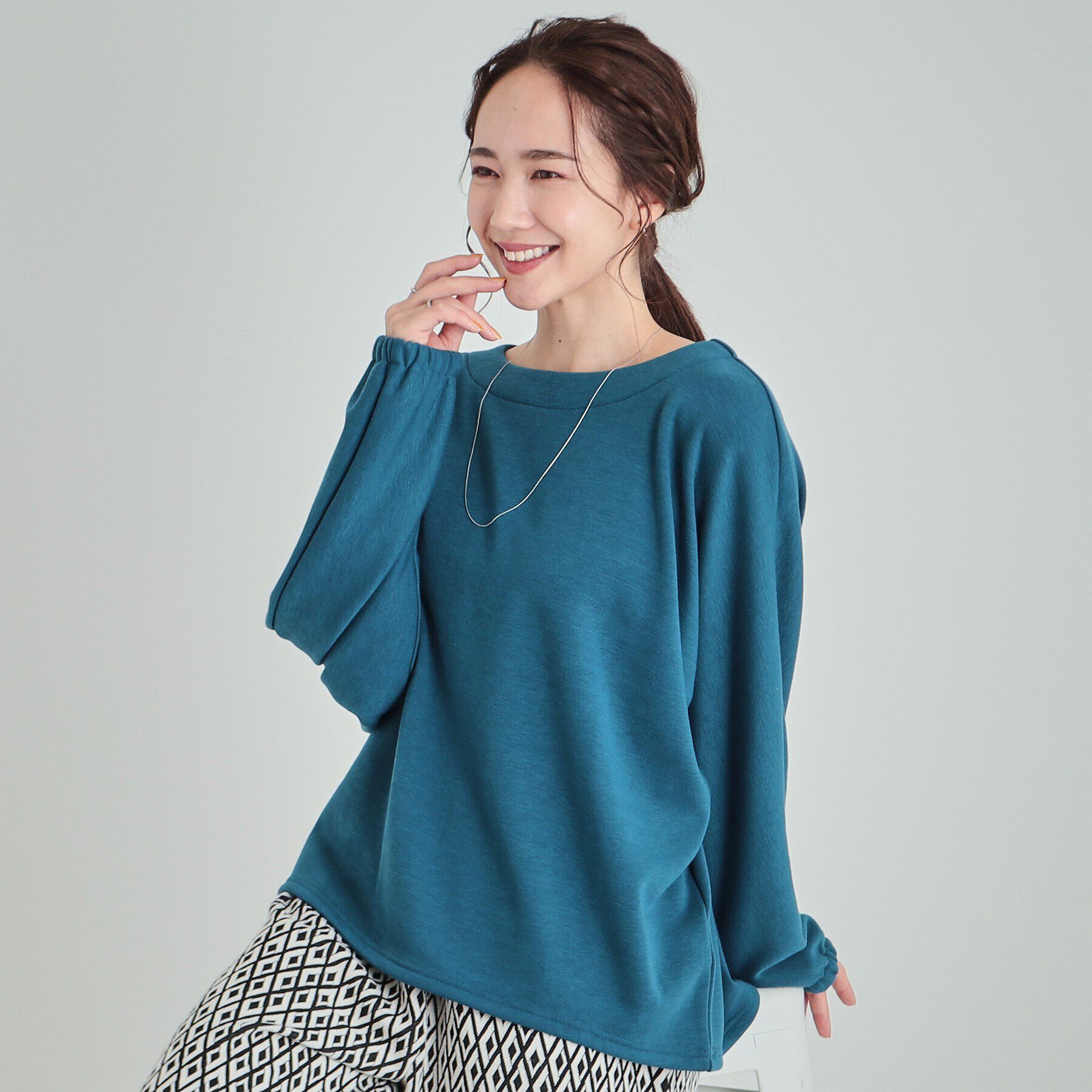 SHOO･LA･RUE「【あったか】ドルマンスリーブ裏起毛トップス」|Tシャツ・カットソー|ブルーグリーン(09