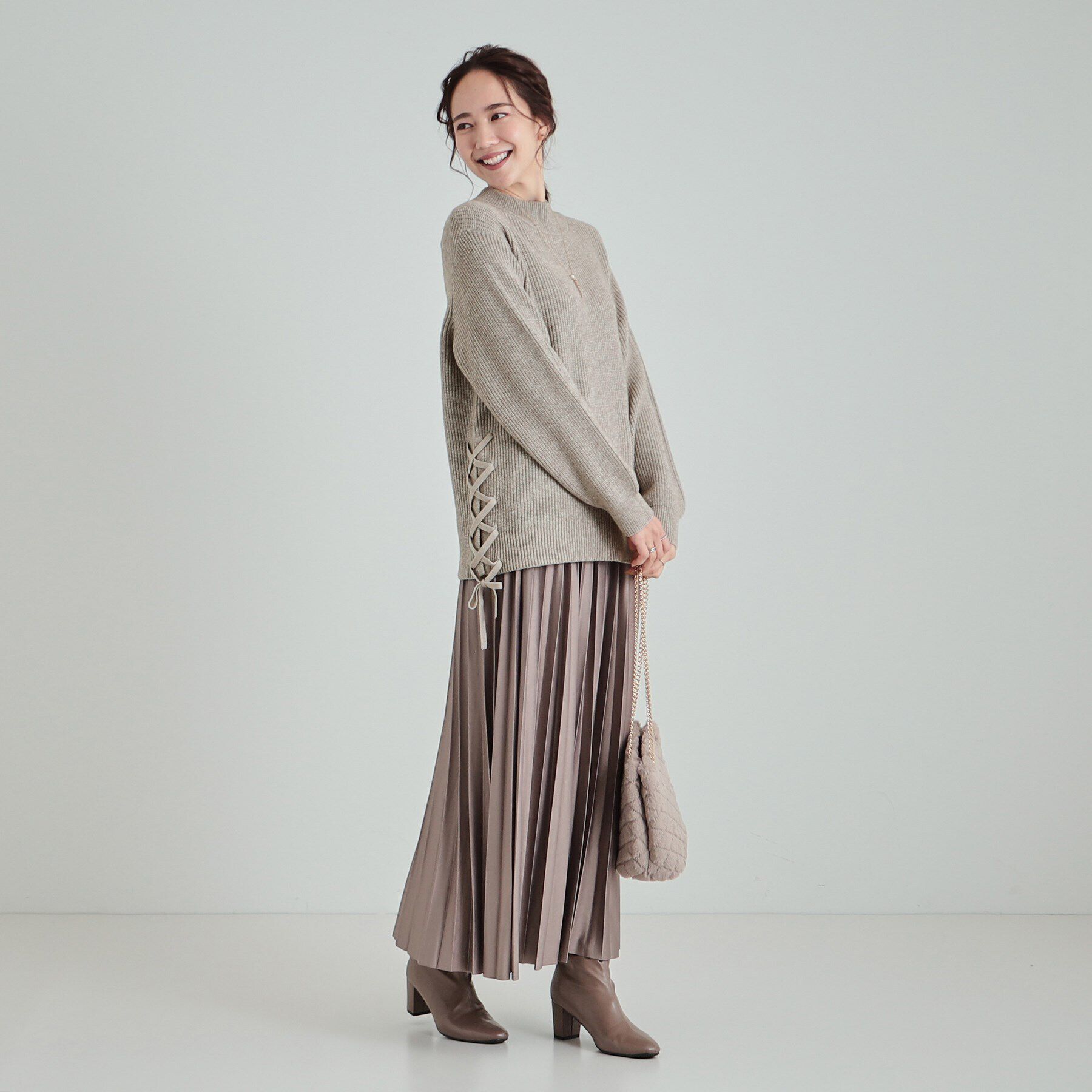 SHOO･LA･RUE「【洗える/静電気軽減】ちくちくしにくい レースアップ畦編みニット」|ニット・セーター|