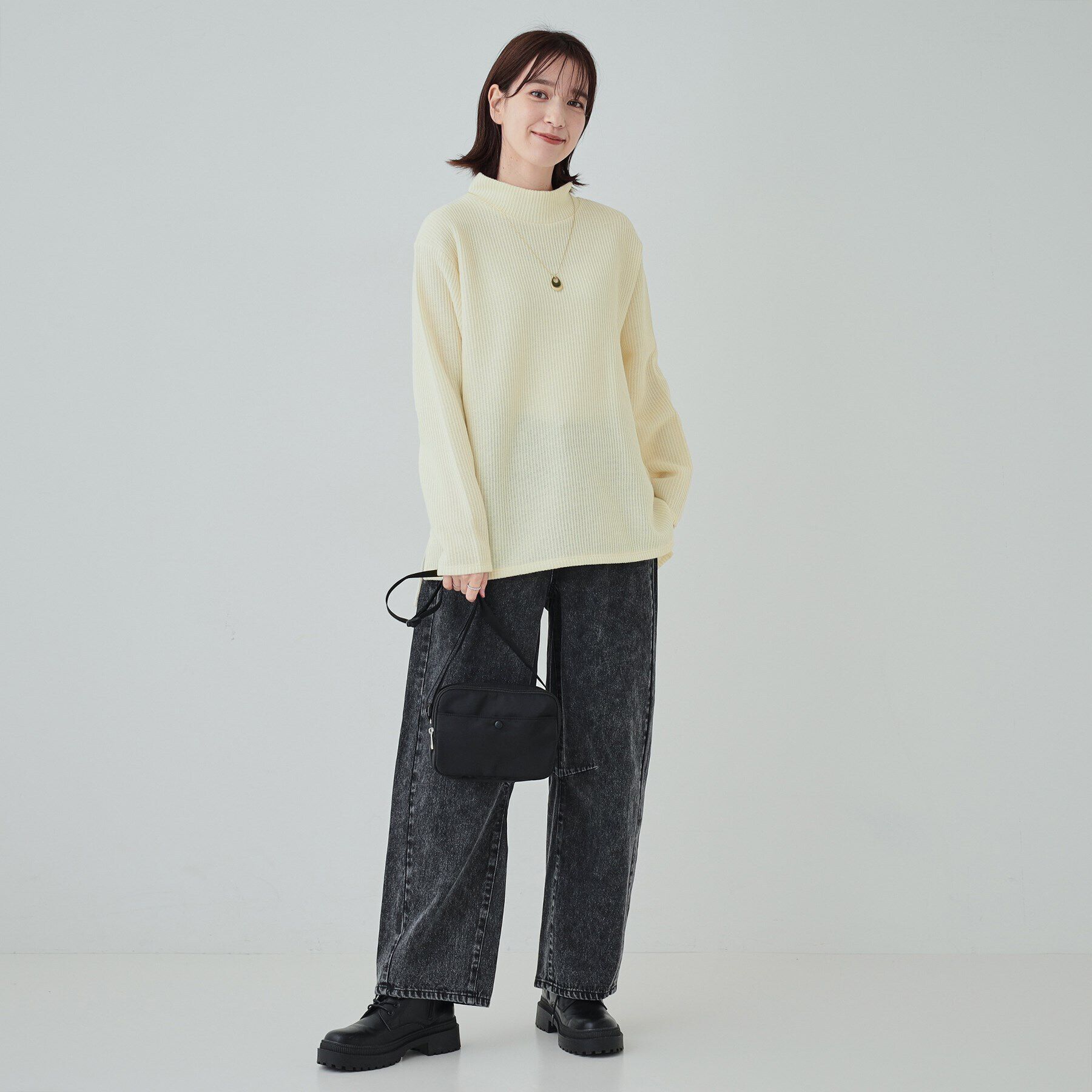 SHOO･LA･RUE「【あったか/S-LL/洗濯機可】裏起毛であったか畦編みハイネックトップス」|Tシャツ・カットソー|