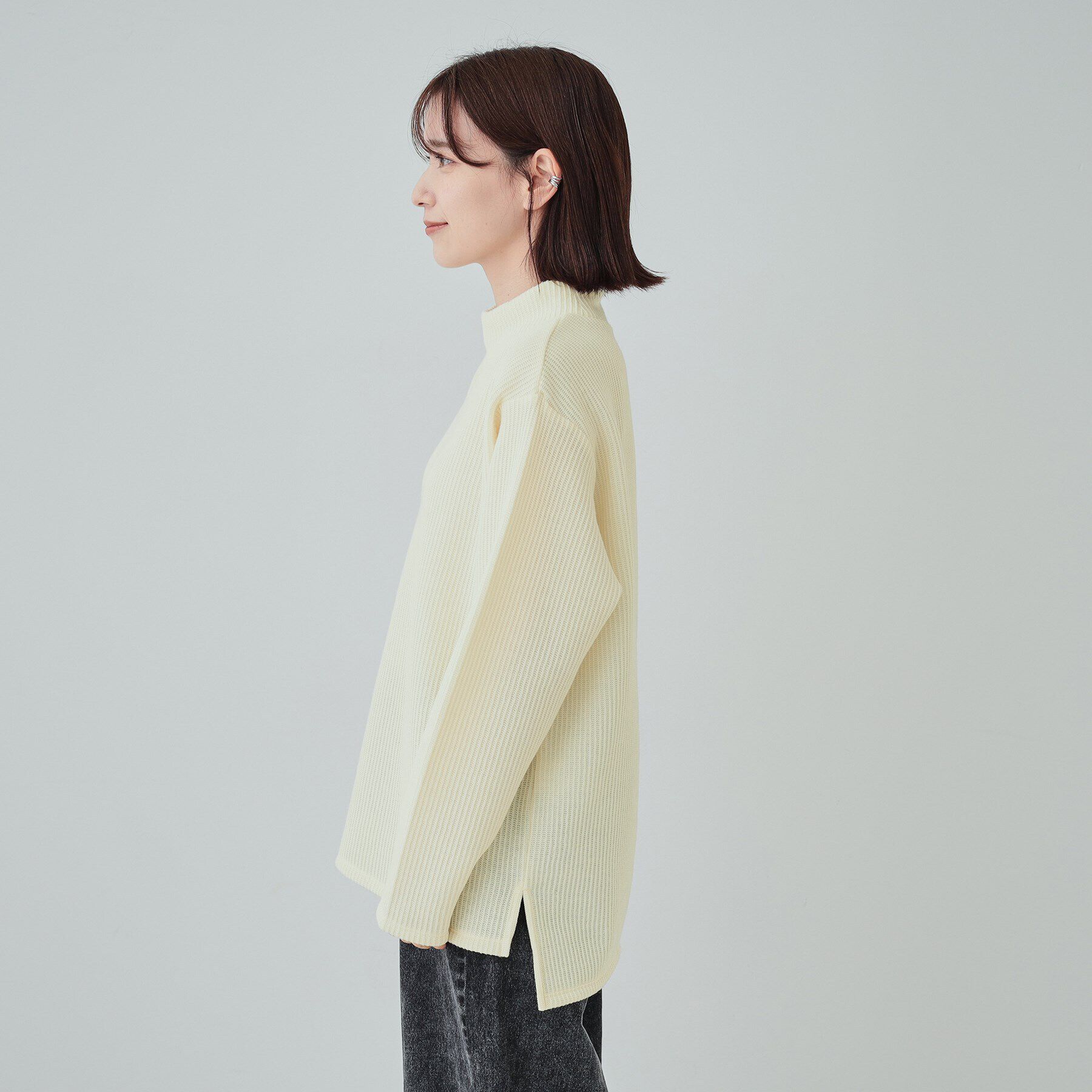 SHOO･LA･RUE「【あったか/S-LL/洗濯機可】裏起毛であったか畦編みハイネックトップス」|Tシャツ・カットソー|