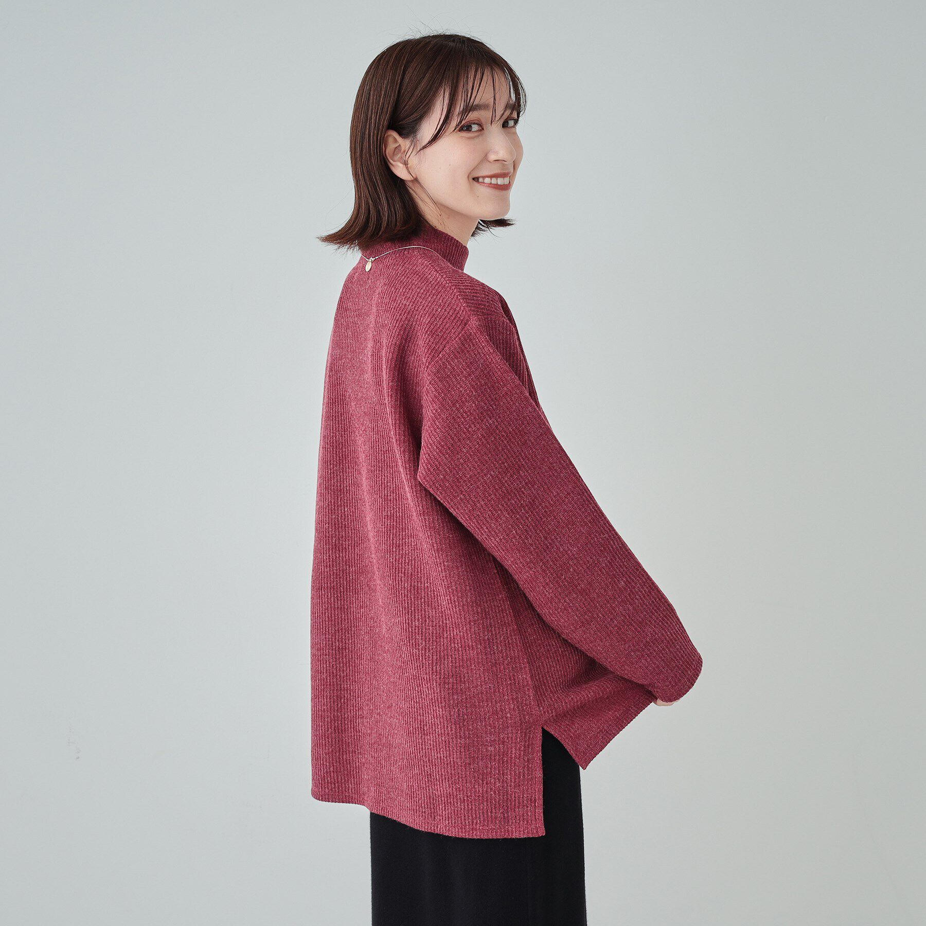 SHOO･LA･RUE「【あったか/S-LL/洗濯機可】裏起毛であったか畦編みハイネックトップス」|Tシャツ・カットソー|