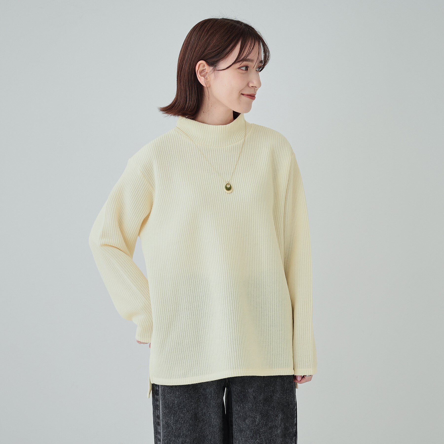 SHOO･LA･RUE「【あったか/S-LL/洗濯機可】裏起毛であったか畦編みハイネックトップス」|Tシャツ・カットソー|