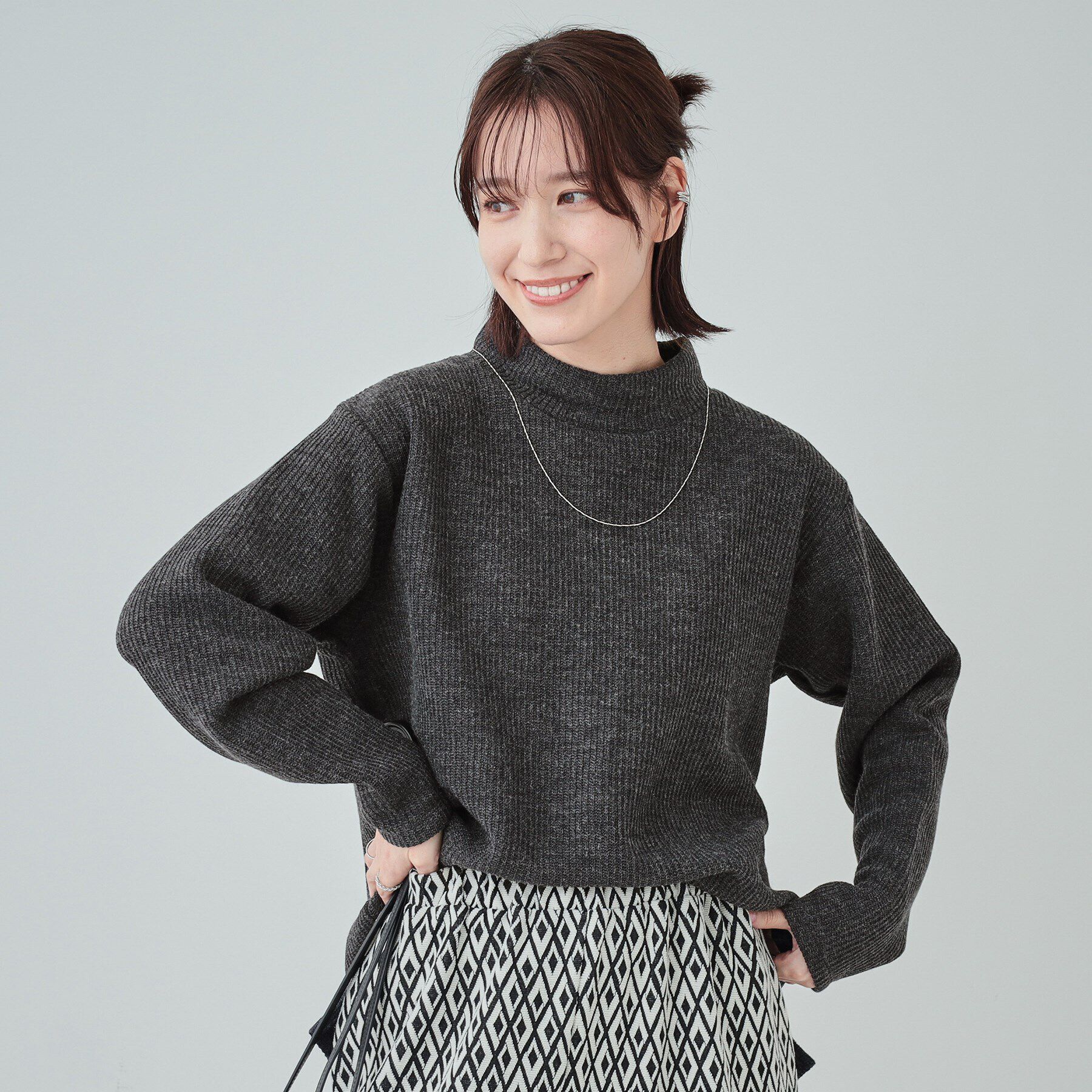 SHOO･LA･RUE「【あったか/S-LL/洗濯機可】裏起毛であったか畦編みハイネックトップス」|Tシャツ・カットソー|スミクロ(018)