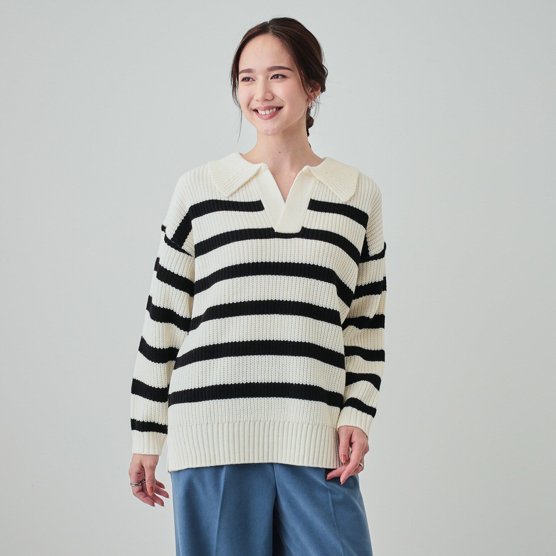 SHOO･LA･RUE「【S-LL】襟付きでこなれる 畦編みゆるニット」|ニット・セーター|