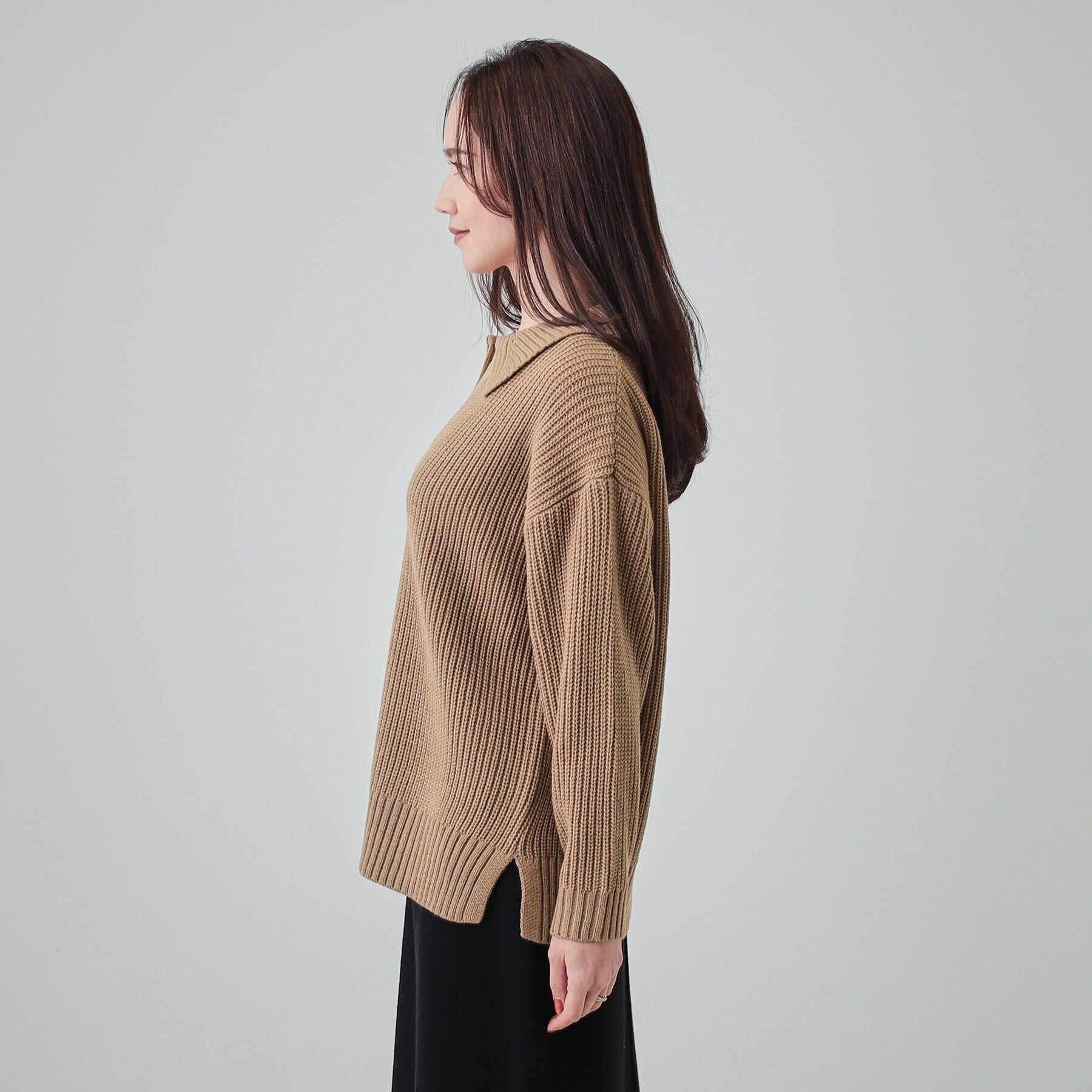 SHOO･LA･RUE「【S-LL】襟付きでこなれる 畦編みゆるニット」|ニット・セーター|