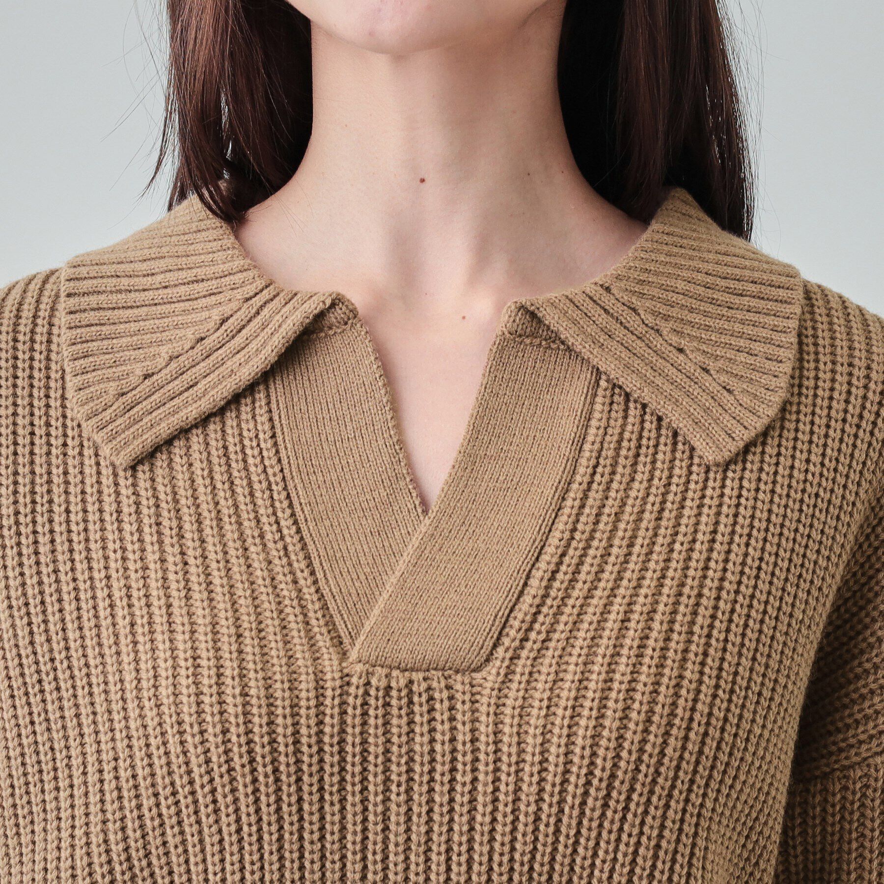 SHOO･LA･RUE「【S-LL】襟付きでこなれる 畦編みゆるニット」|ニット・セーター|