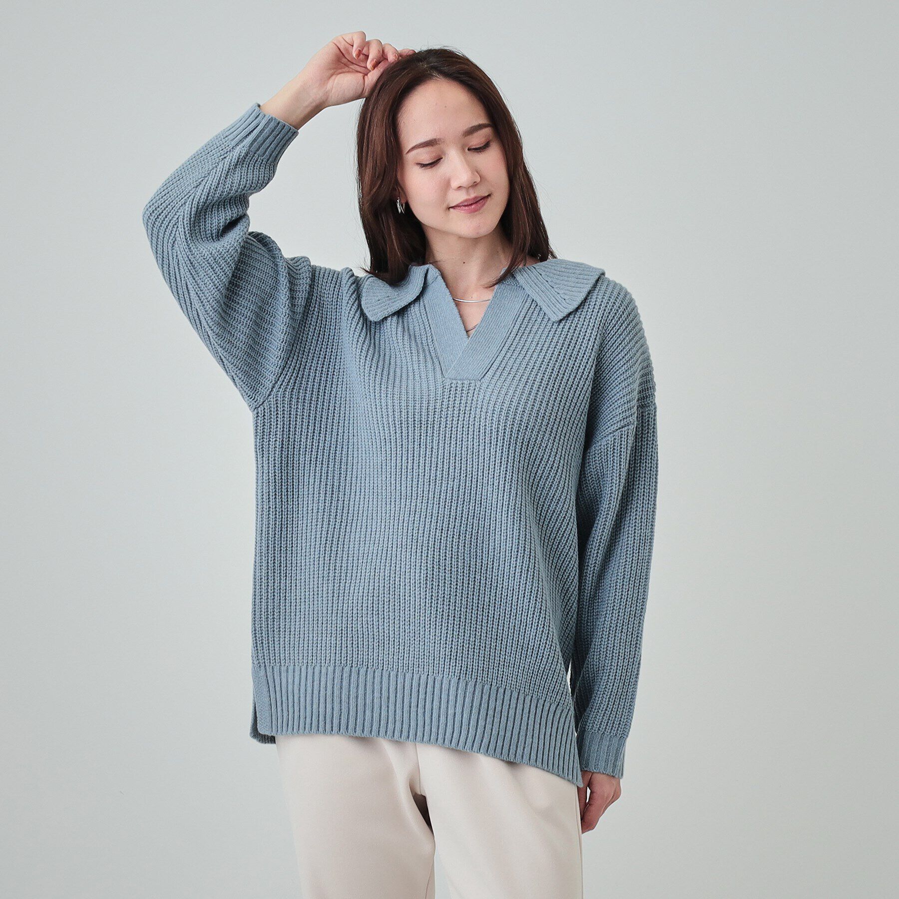 SHOO･LA･RUE「【S-LL】襟付きでこなれる 畦編みゆるニット」|ニット・セーター|