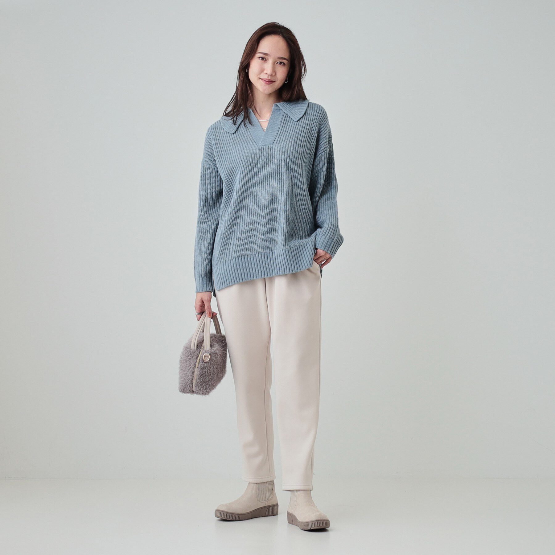 SHOO･LA･RUE「【S-LL】襟付きでこなれる 畦編みゆるニット」|ニット・セーター|