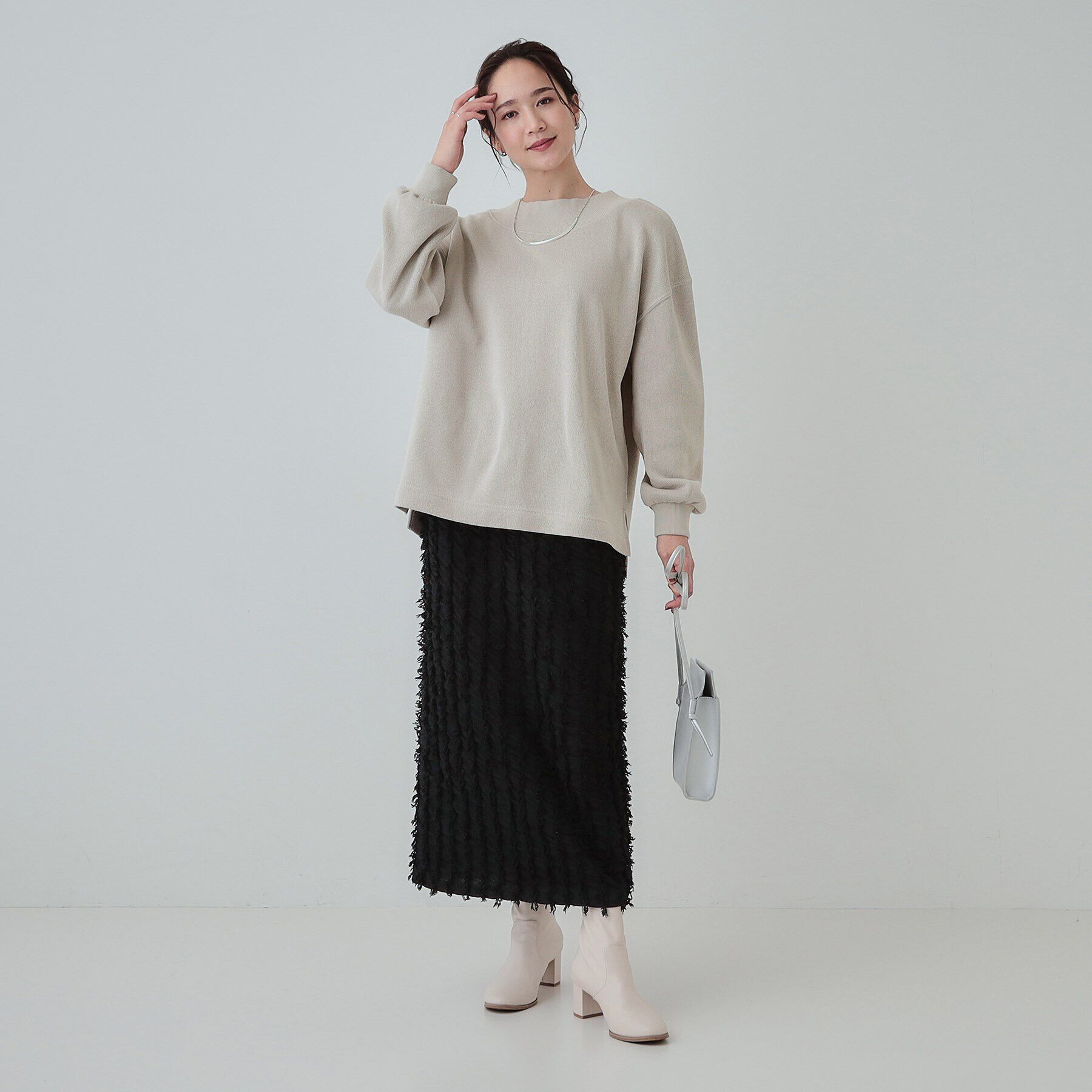 SHOO･LA･RUE「【S-LL】大人カジュアルに オフネックニットソー」|Tシャツ・カットソー|