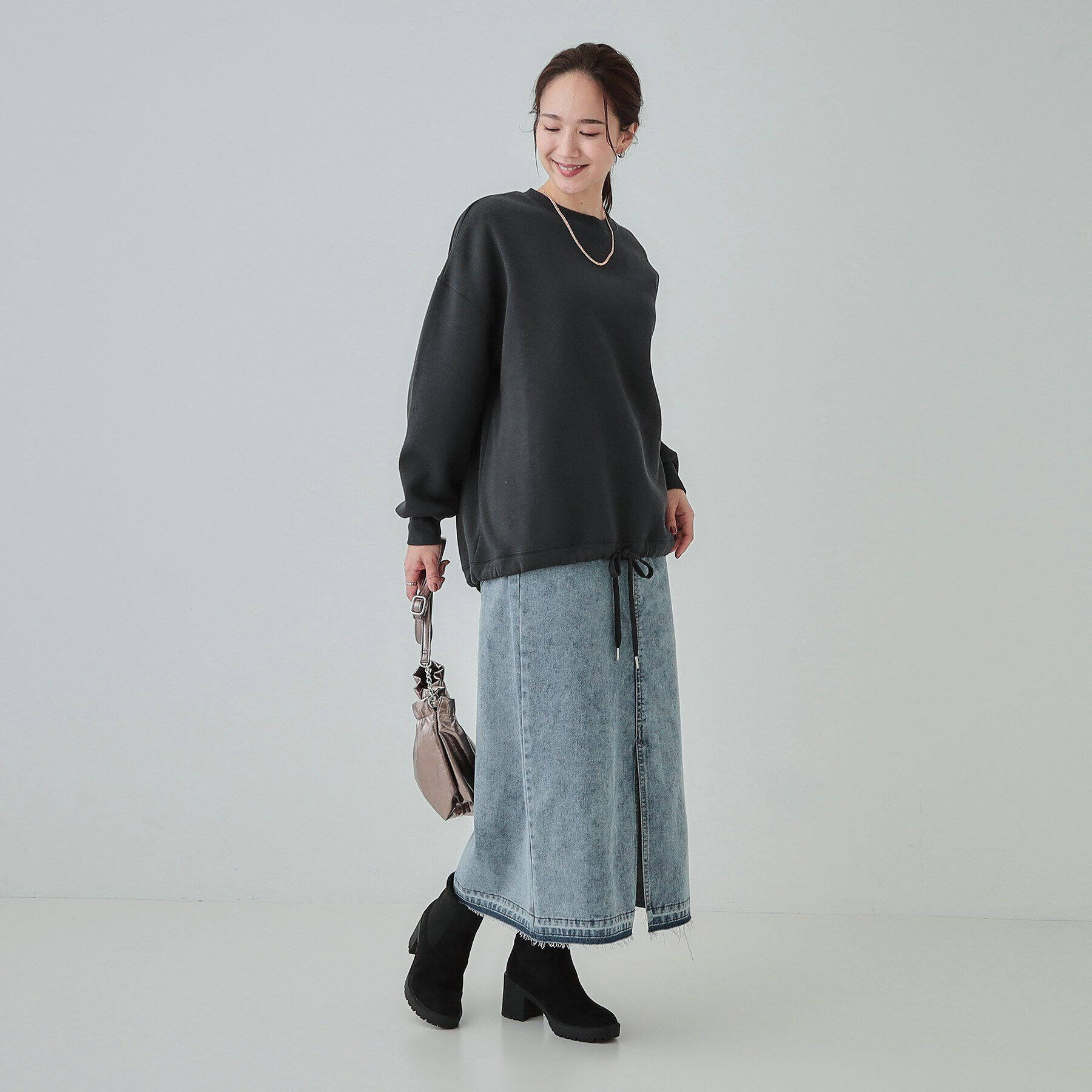 SHOO･LA･RUE「【S-LL】あったか裏毛 裾ドロストスウェット」|Tシャツ・カットソー|