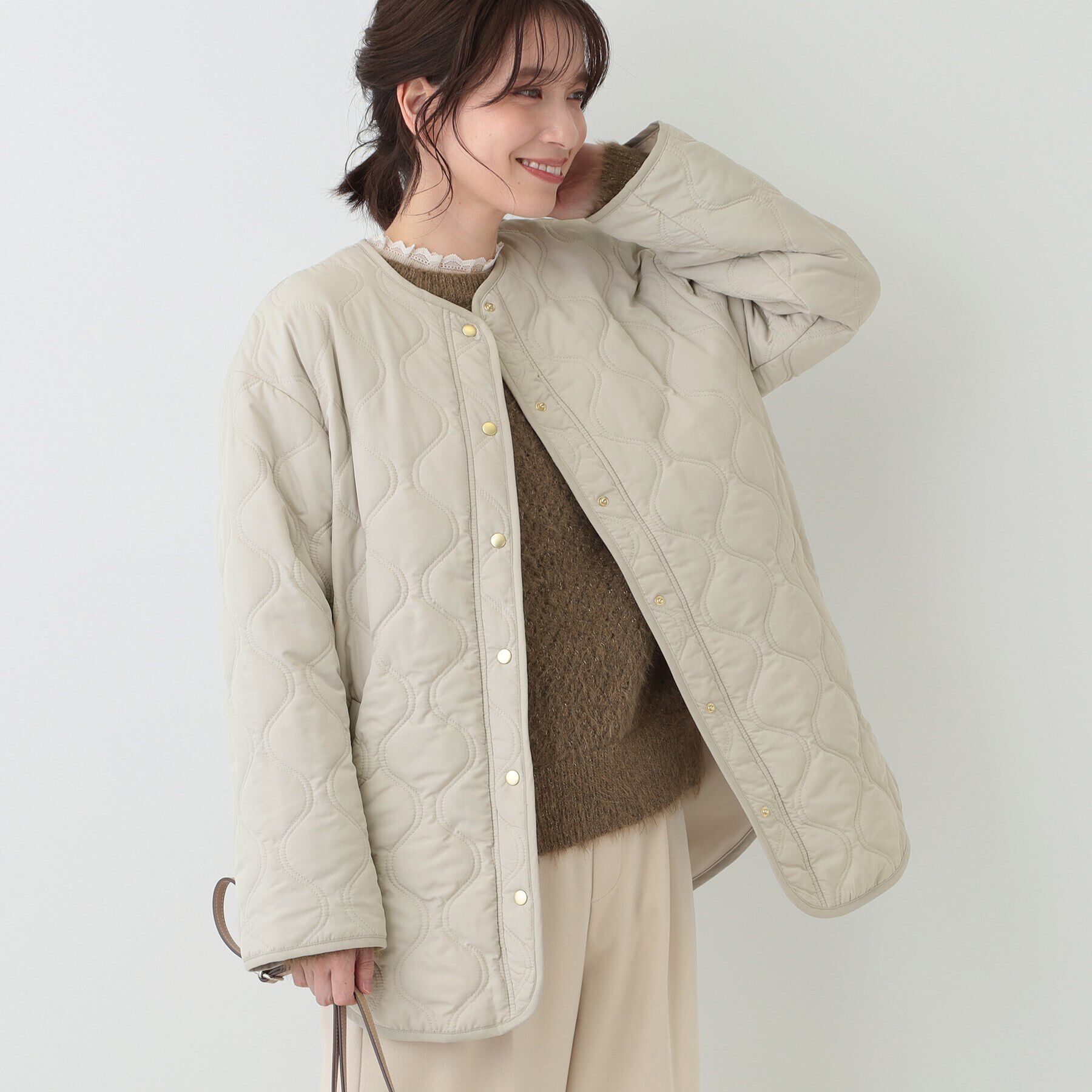 SHOO･LA･RUE「【S-LL/撥水】さっと羽織れる 大人が着たい キルトジャケット」|ブルゾン・スタジャン|グレージュ(050)