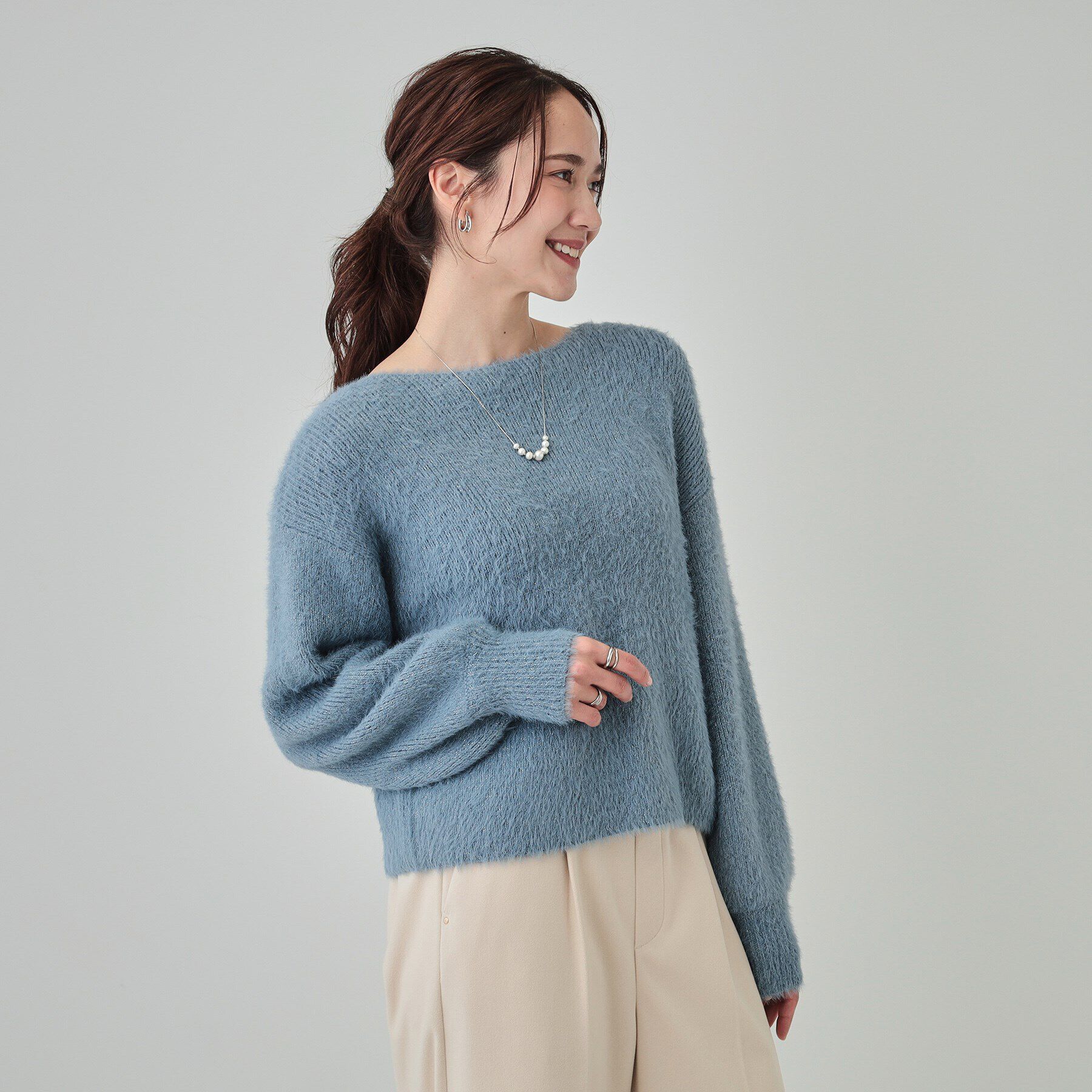 SHOO･LA･RUE「【S-LL】大人上品な ラメフェザー ボートネックニット」|ニット・セーター|