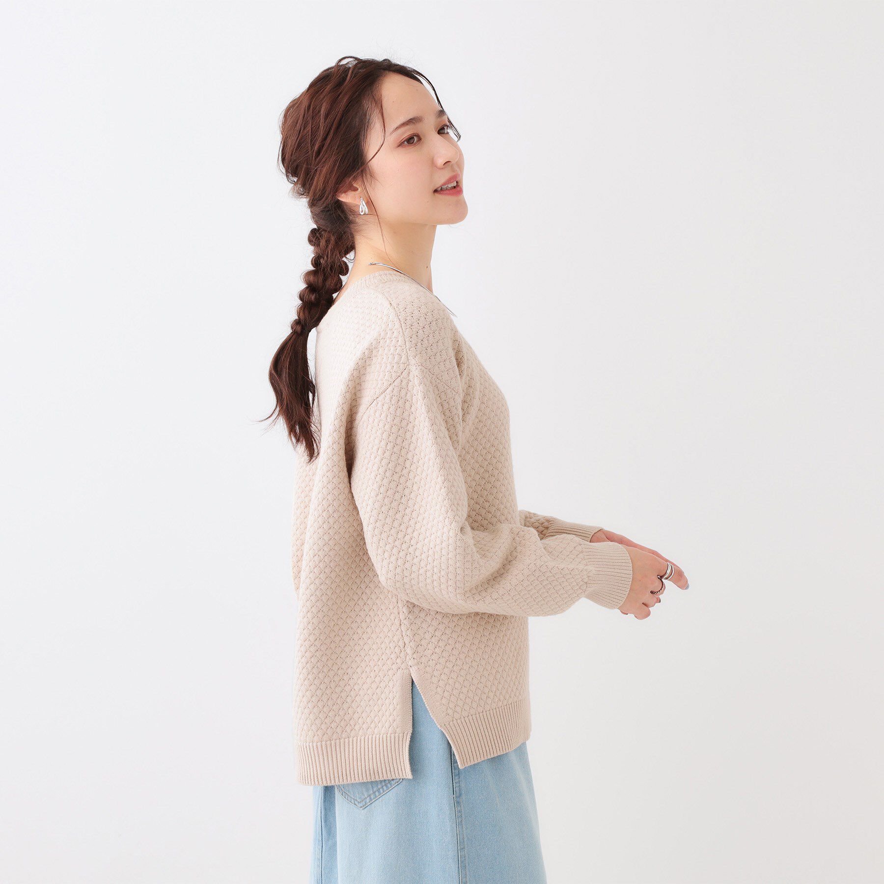 SHOO･LA･RUE「【高レビュー/洗える/S-LL】ポコポコの表面感が魅力 ラーベン柄ニット」|ニット・セーター|