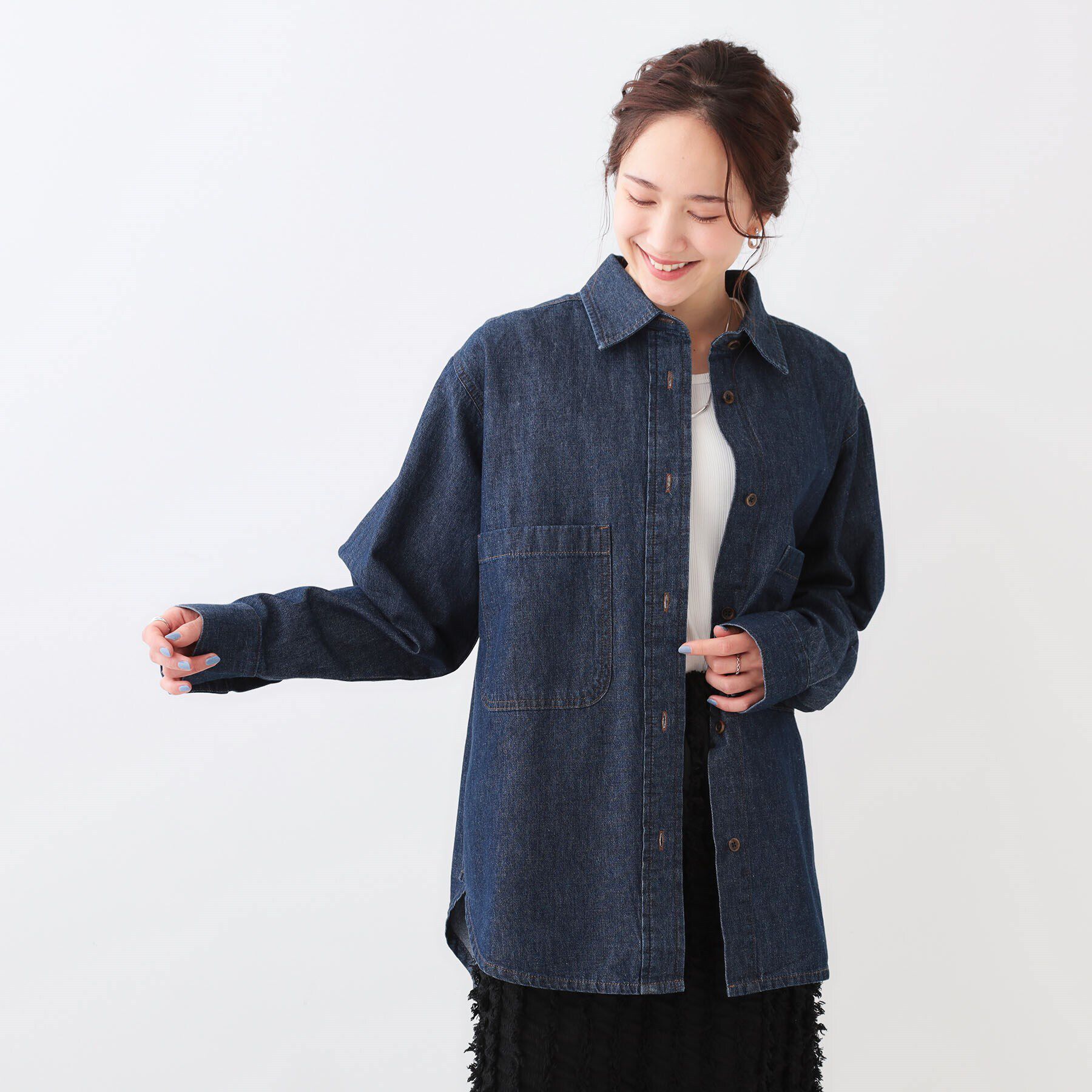 SHOO･LA･RUE「【洗える/S-LL】BIGポケット オーバーサイズデニムシャツ」|シャツ・ブラウス|