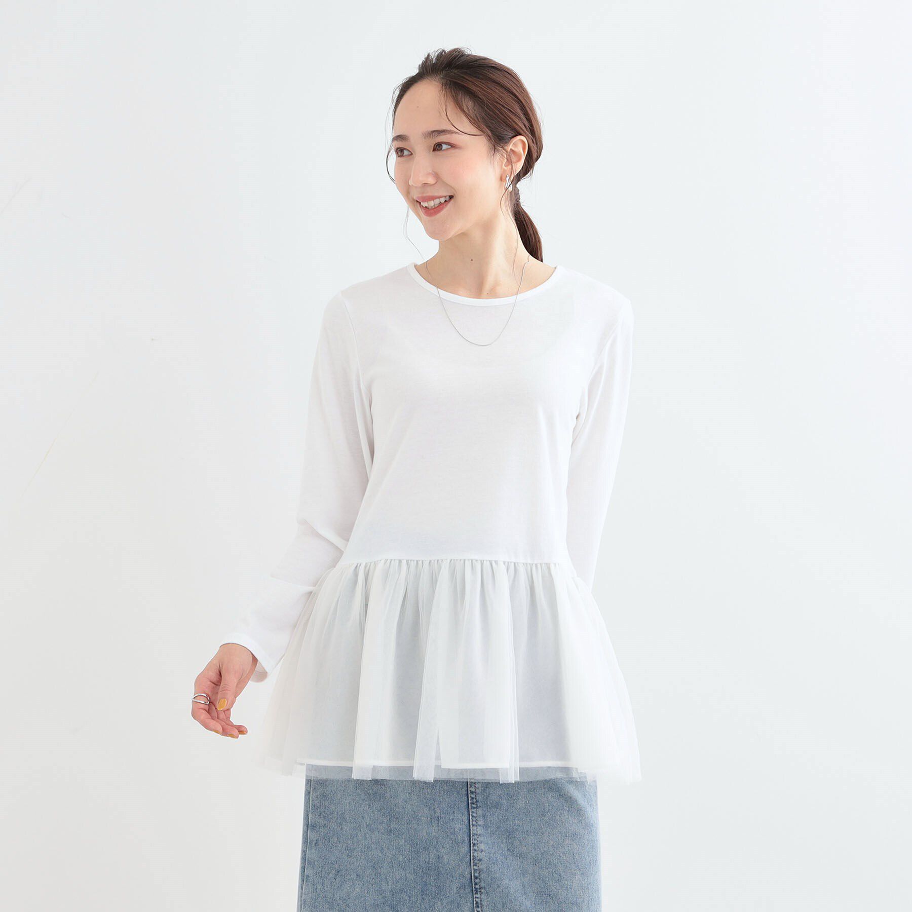 SHOO･LA･RUE「【S-LL/体型カバー】いつものコーデにプラスワン　裾チュールインナー」|Tシャツ・カットソー|
